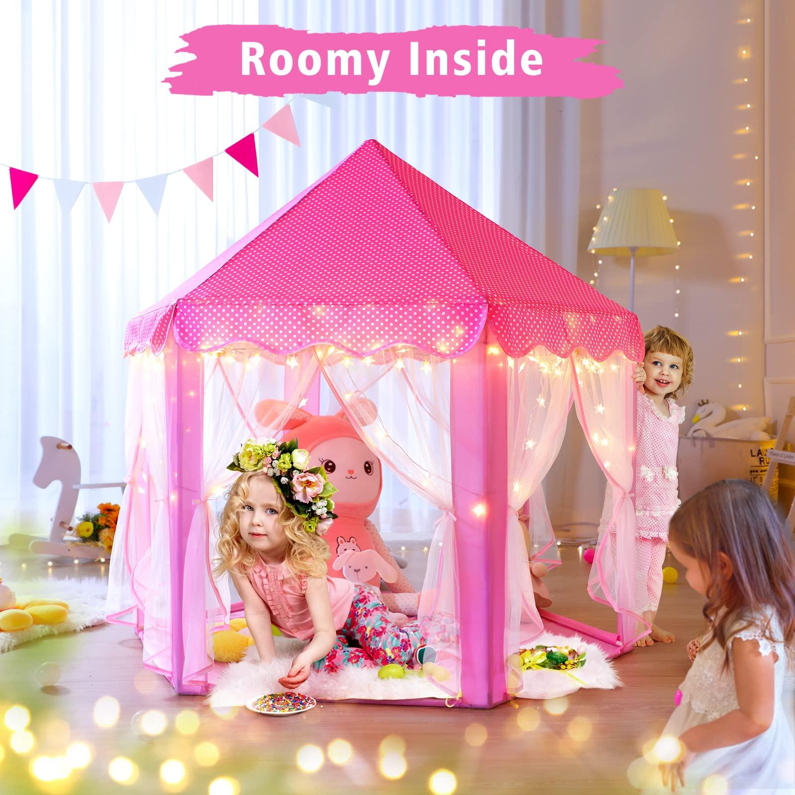 Monobeach Princess Tent Girls Large Playhouse Kids Castle Play Tent with Star Lights Toy for Children Indoor and Outdoor Games, 55'' x 53'' (DxH) - Image 4