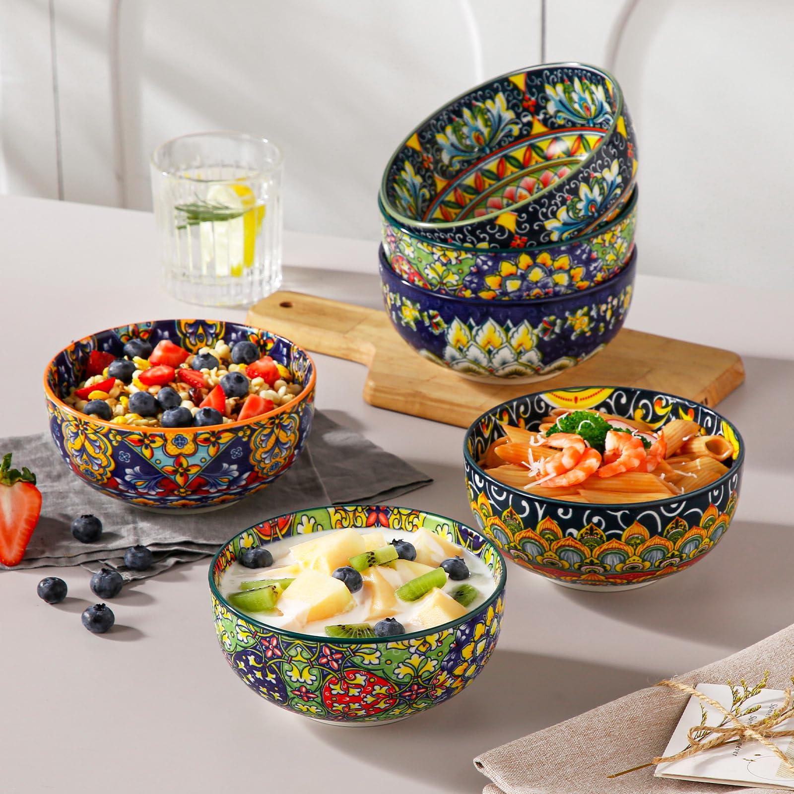 vancasso Cereal Bowls Set of 6, Bohemian Ceramic Soup Bowls, 28 oz Colorful Bowls Set for Kitchen, Dishwasher & Microwave Safe for Salad, Pasta, Rice, Oatmeal, Fruit - Image 5
