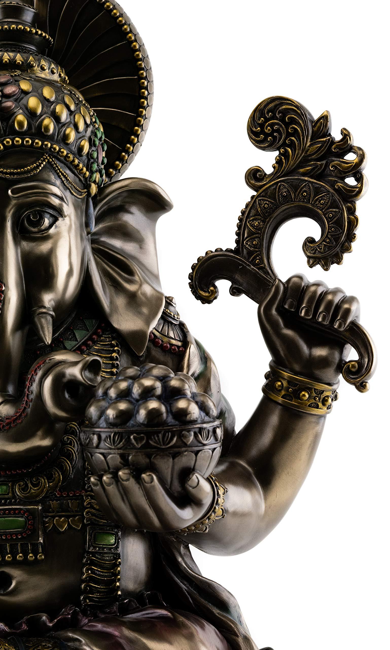 Top Collection Large Ganesh on Lotus Pedestal Statue- Ganesha Lord of Success and Destroyer of Evil Sculpture in Premium Cold Cast Bronze - 18-Inch Collectible Hindu Elephant Figurine - Image 6