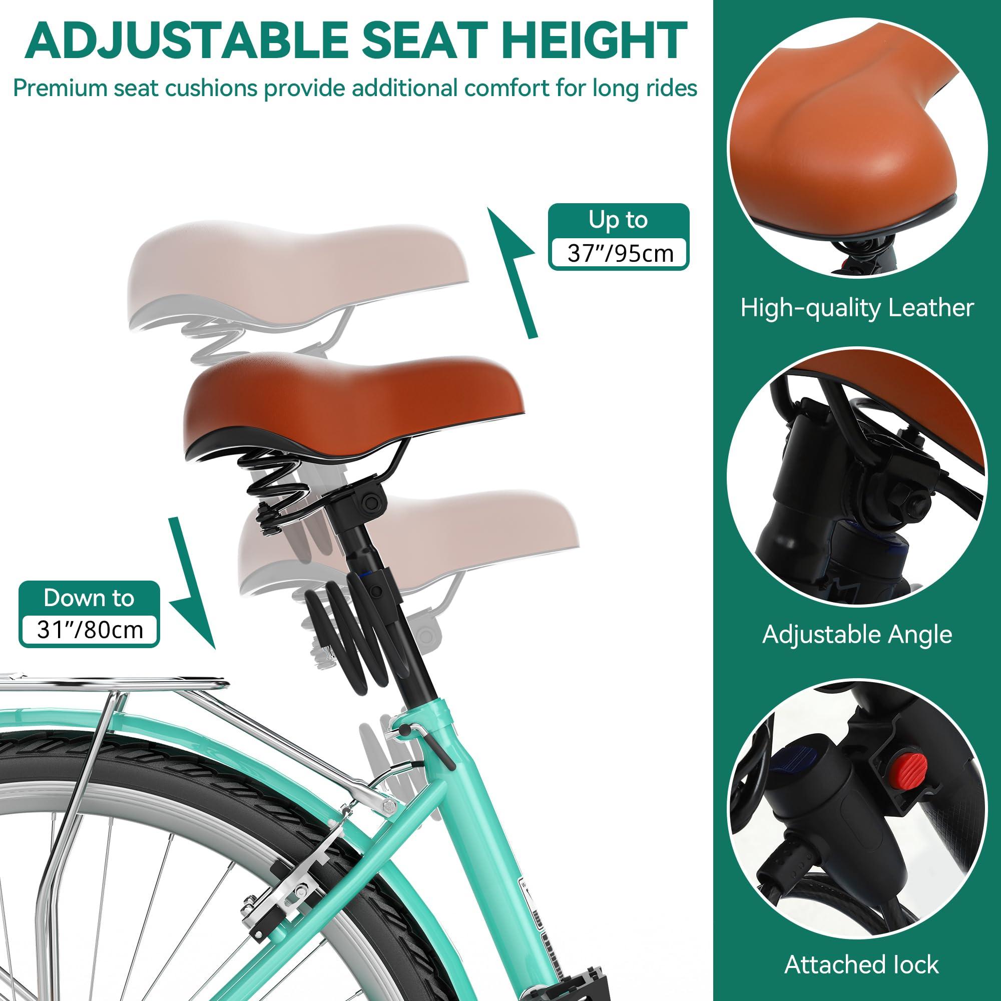 YITAHOME Beach Cruiser Bike for Women, 24 & 26 inch Commute Bike for Adults, 1 & 7 Speed Womens Bicycle with Basket Adjustable Seat, Multiple Color - Image 7