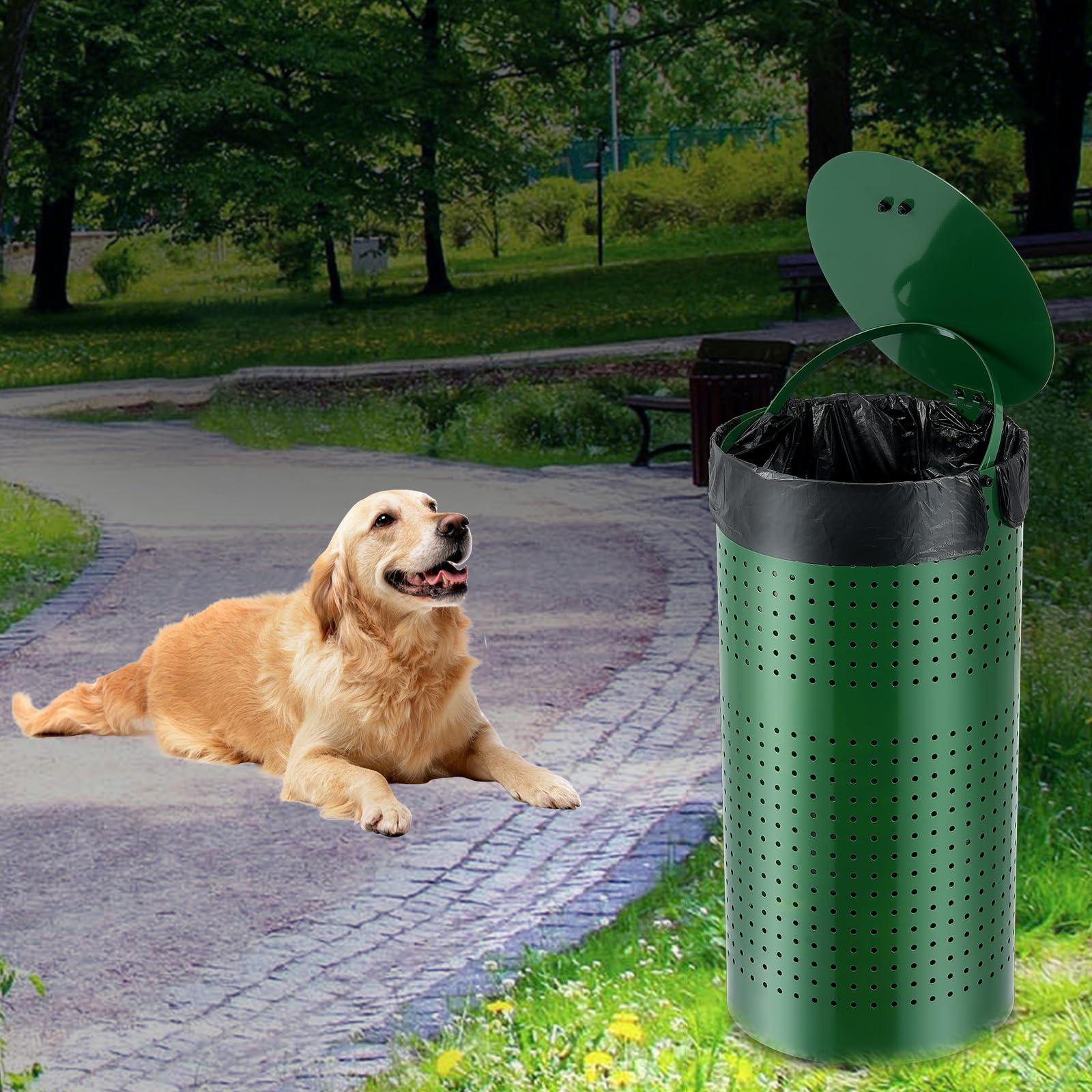 VEVOR Dog Poop Trash Can With 50 Liner Bags, 11.5 Gallons Outdoor Waste Bin With Lid & Liner Clip for Pet Waste Station, Disposal Container for Garden Backyard Park - Image 2