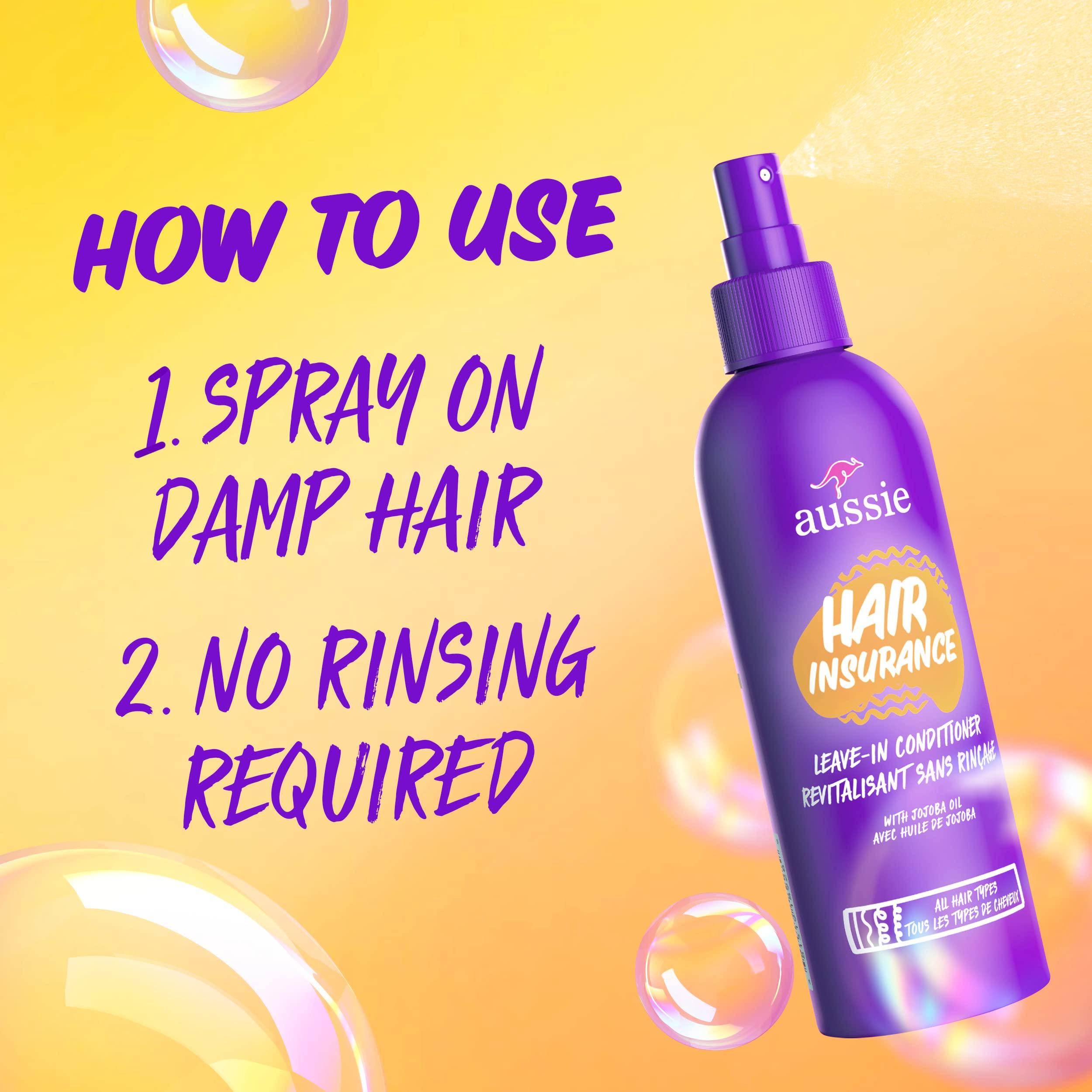 Aussie Hair Insurance Leave-In Conditioner Spray, Frizz Control, Softening with Jojoba & Sea Kelp, Moisturizing Treatment for All Hair Types, Juicy Citrus, 8 Fl Oz Each, Triple Pack - Image 4
