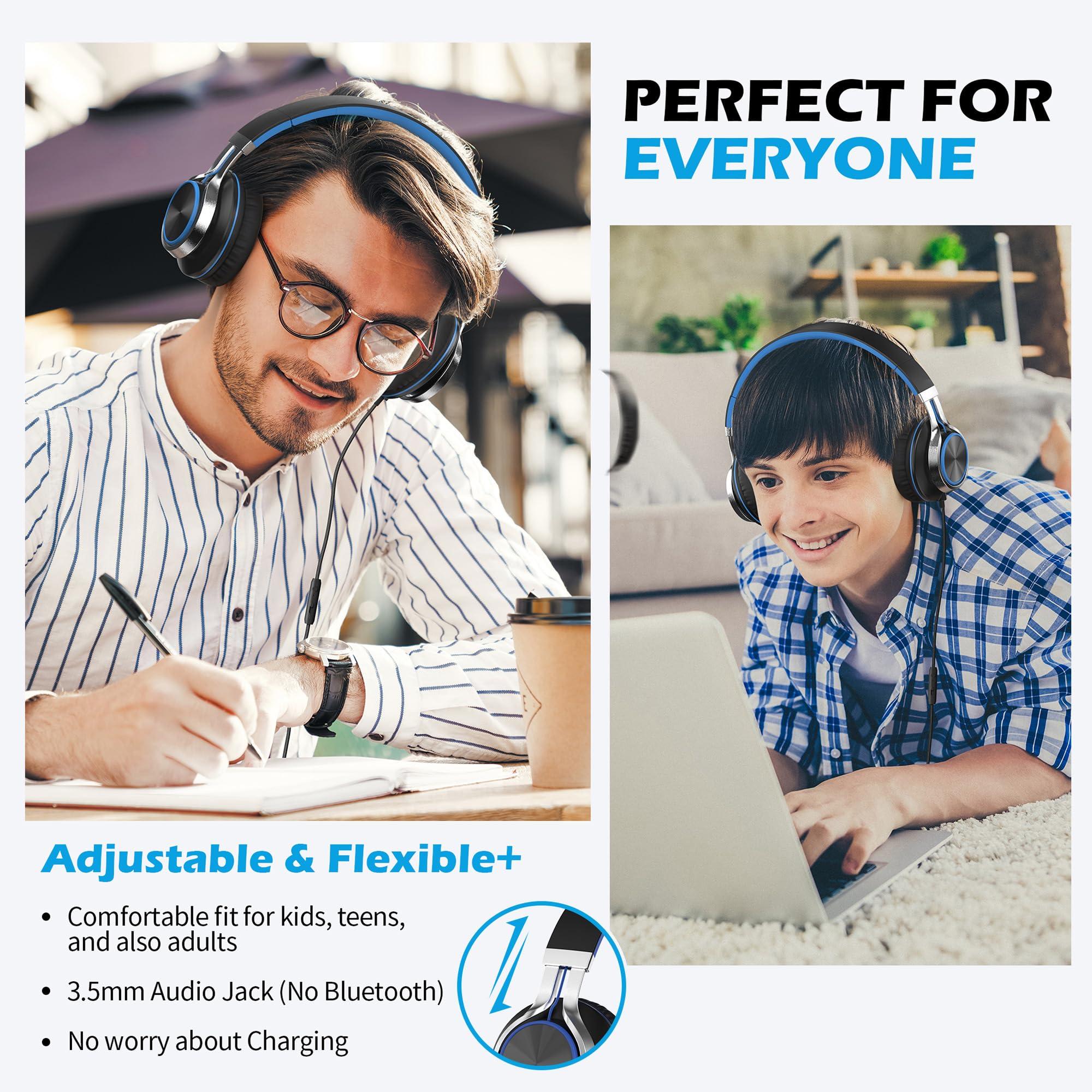 AILIHEN C8 Headphones Wired, On-Ear Kids Headphones with Microphone and Volume Control Foldable Corded Stereo 3.5mm Headset for School Teens Smartphones Chromebook Laptop Tablets Travel (Black Blue) - Image 2