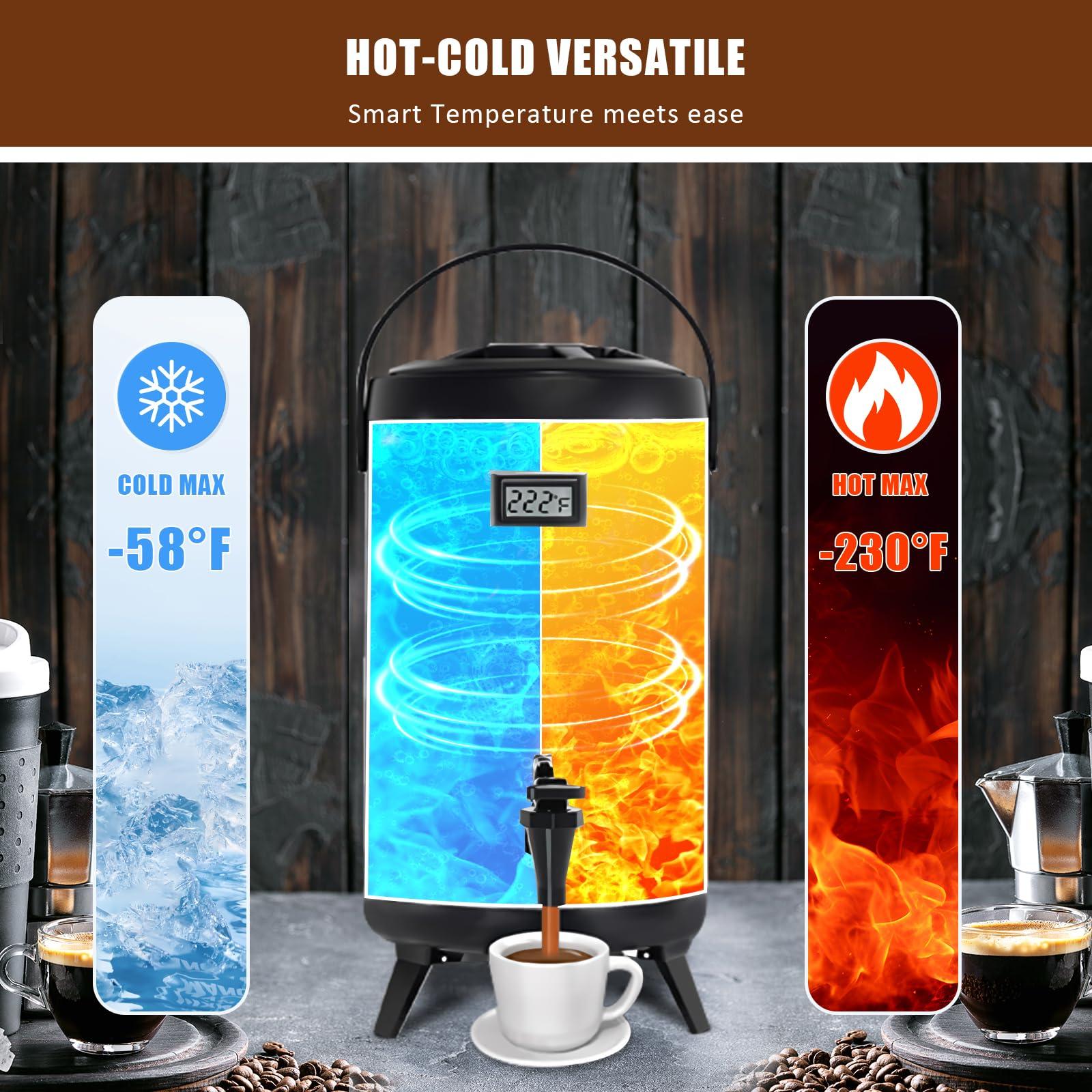 Insulated Beverage Dispenser,12L/3.2Gal Coffee Dispenser,Tea Dispenser,Coffee Carafe,Thermos Urn,Hot and Cold Drink Dispenser Faucet with thermometer For Hot Tea&Coffee,Cold Milk,Water,Juice(silver) - Image 5