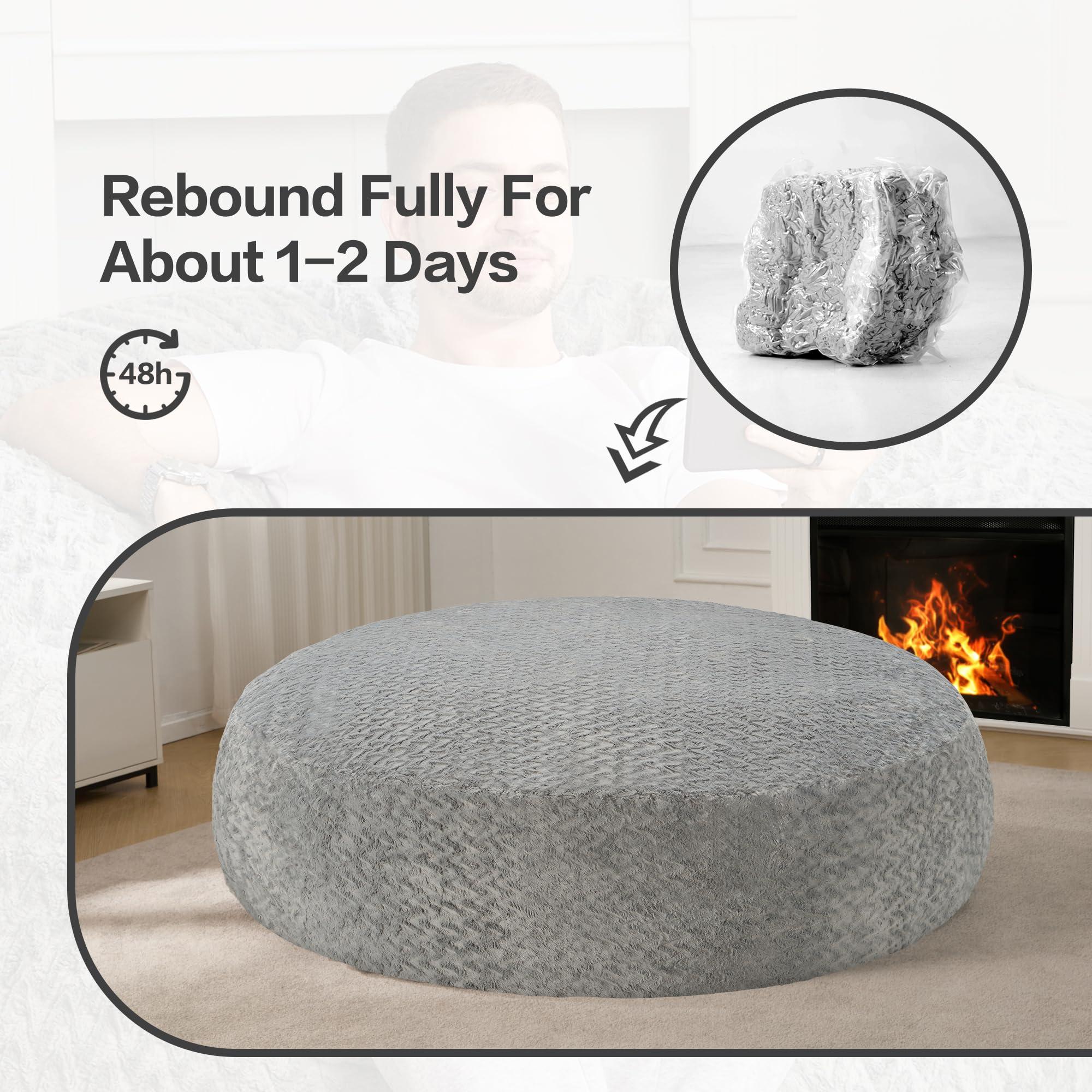 Hobestluk 6ft Bean Bag Chairs for Adults Large Beanbag Chair with Chevron Plush Fur Cover Big Bean Bag Chair for Living Room Bedroom Dorm Office - Grey (70" x 70" x 15") - Image 8