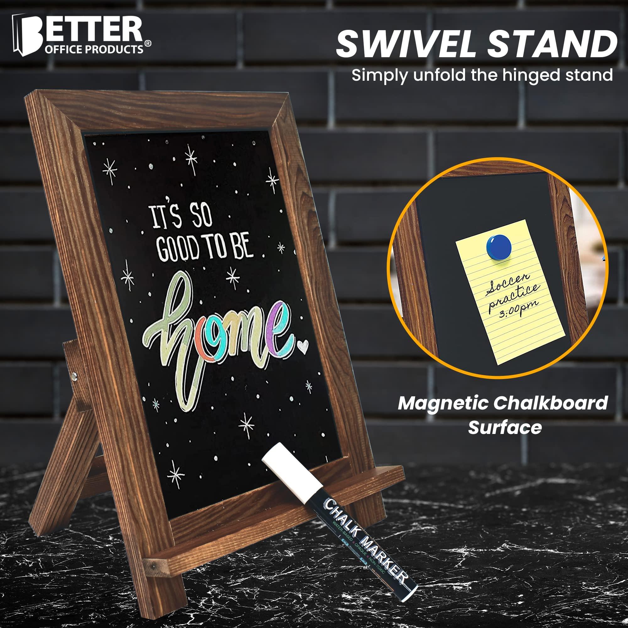 Better Office Products Framed Tabletop Chalkboard Sign, 9.5" x 14", Rustic Wood Frame, Small Magnetic Chalkboard, Built-in Ledge and Folding Stand, One White Chalk Marker Included,(Rustic Brown) - Image 7