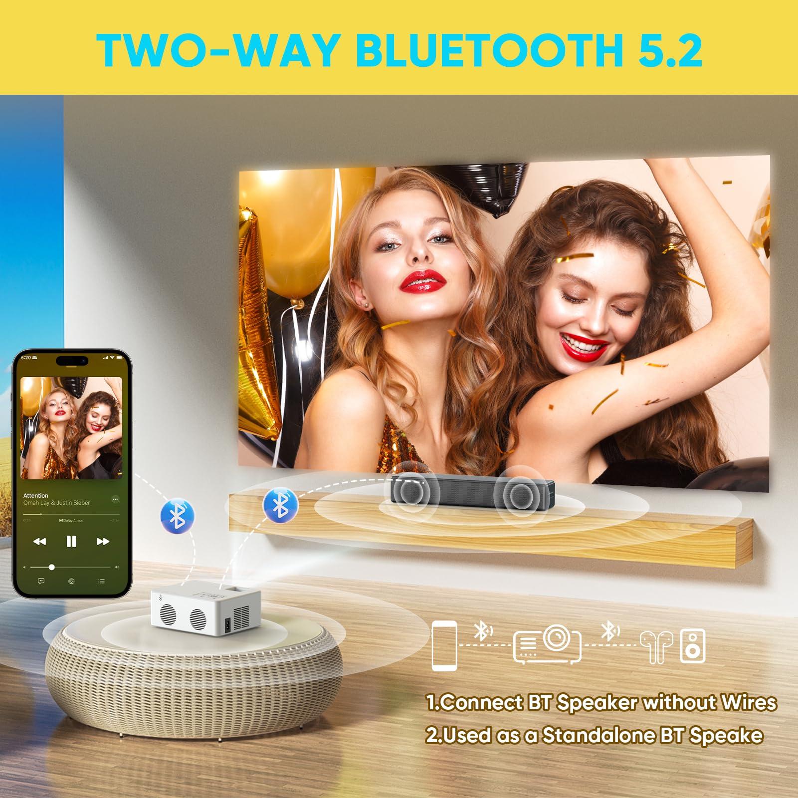 PURSHE Mini Bluetooth Projector, Full HD 1080P Supported Portable Outdoor Movie Projector for iOS, Android, Windows, Compatible with TV Stick/HDMI/Smartphone/PS4/USB [Remote Included] - Image 4