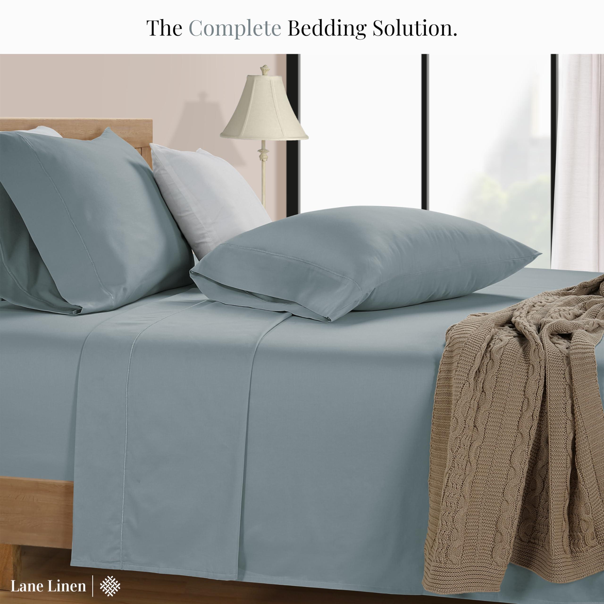 LANE LINEN 600 TC 100% Cotton Queen Sheets, Deep Pocket Comfy & Cooling Sateen Weave, Fully Elasticized Hotel Style Thick Sheet, Mercerized 4 Pc Queen Size Bedding Set, Ultra Soft - Blue Sheet Set - Image 4
