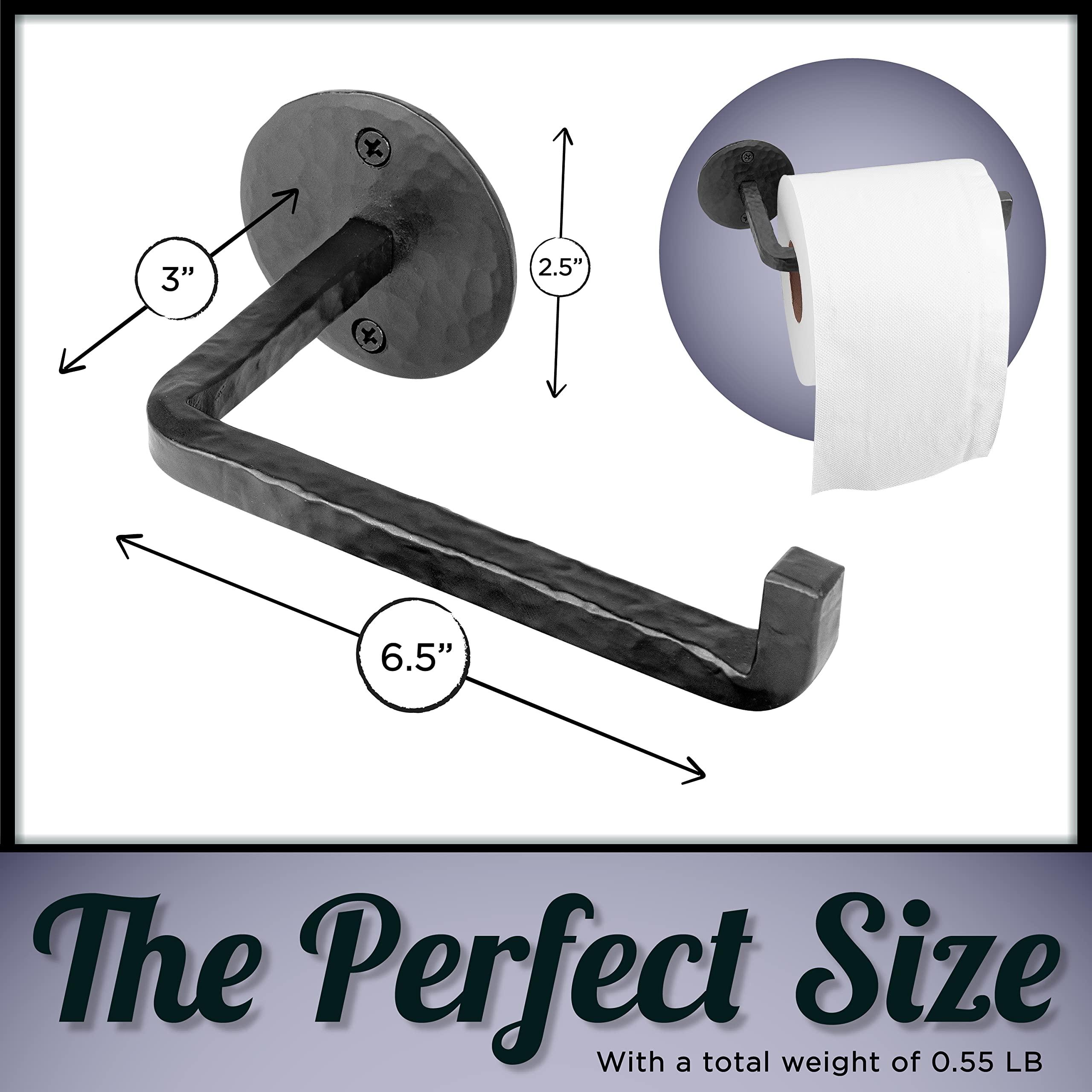 Stur-De Wrought Iron Toilet Paper Holder - Rustic Toilet Paper Holder Wall Mount Tissue Holder for Bathroom, Toilet Paper Roll Holder for Farmhouse Style Home & Vintage House - Black, 6.5 x 2.5 Inches - Image 3