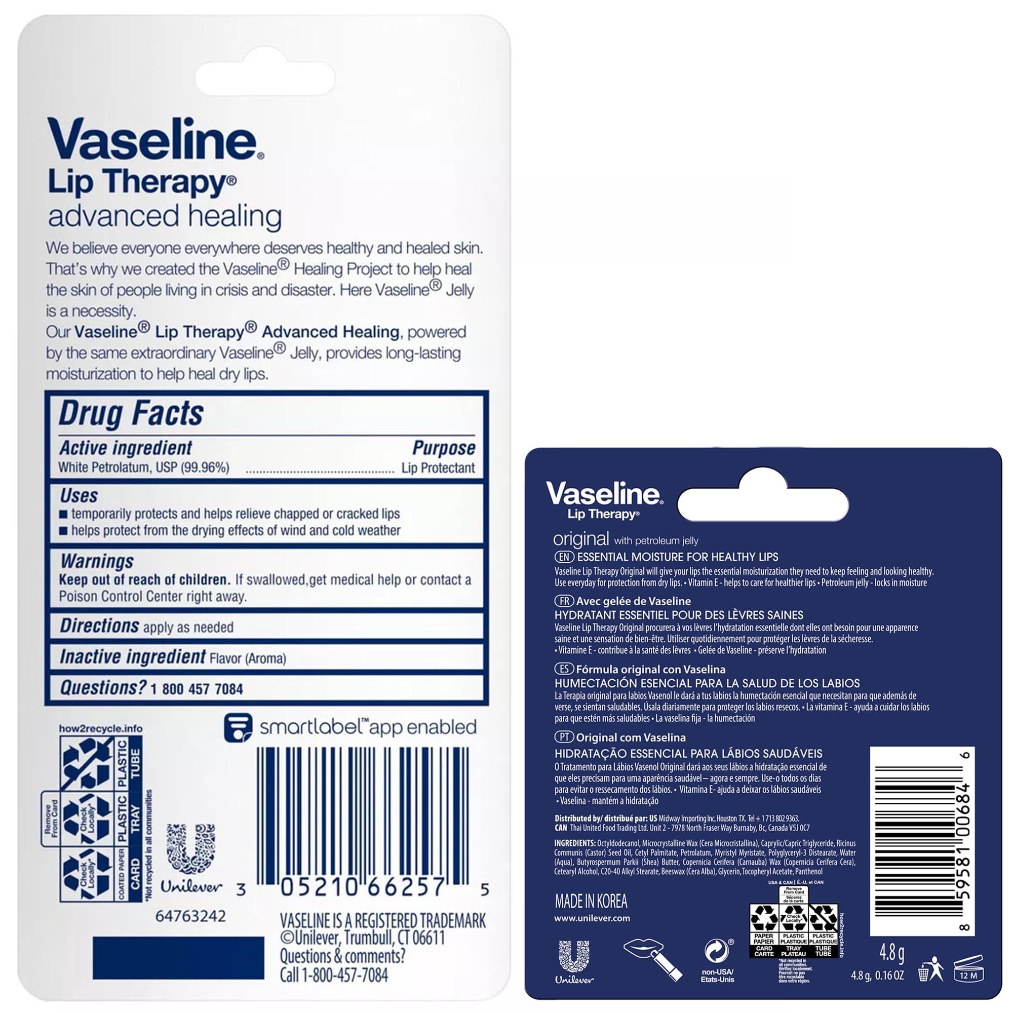 Vaseline Lip Therapy Advanced Healing Lip Balm Tube 12-Pack – White Petroleum Lip Protectant, 0.25 Oz Ea - Image 2