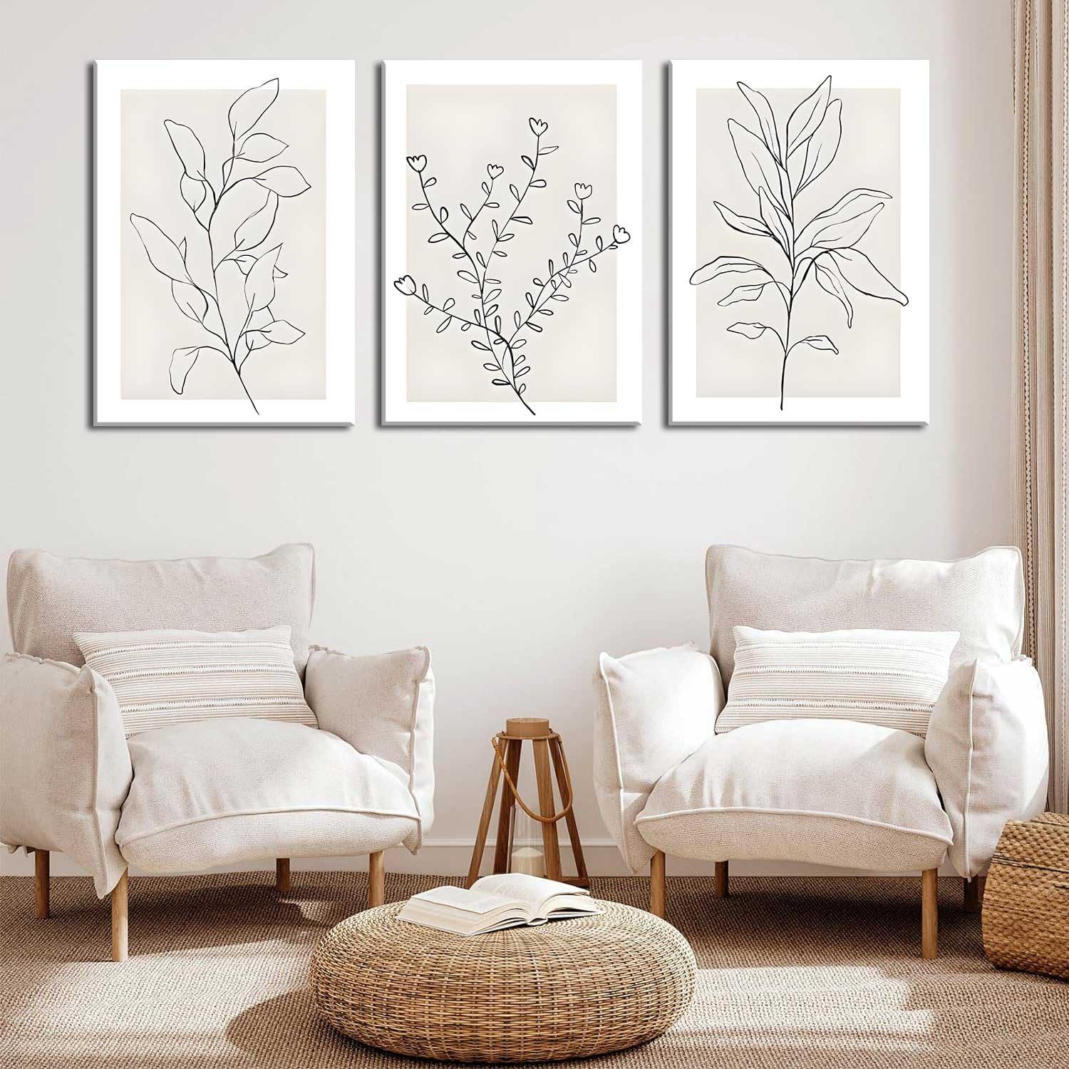 3Pcs Framed Neutral Botanical Wall Art Minimalist Abstract Botanical Line Canvas Posters Prints Modern Beige Boho Plant Paintings Wall Decor Pictures for Bedroom Living Room Home Decoration - Image 4