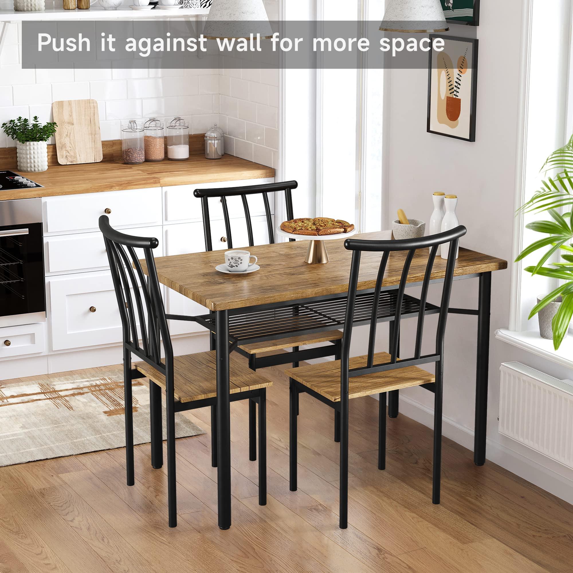IDEALHOUSE 5 Piece Dining Table Set for 4, Kitchen Table and Chairs for 4 with Storage Rack, Metal and Wood Rectangular Dining Room Table Set for Kitchen, Dining Room, Dinette, Rustic Brown - Image 3