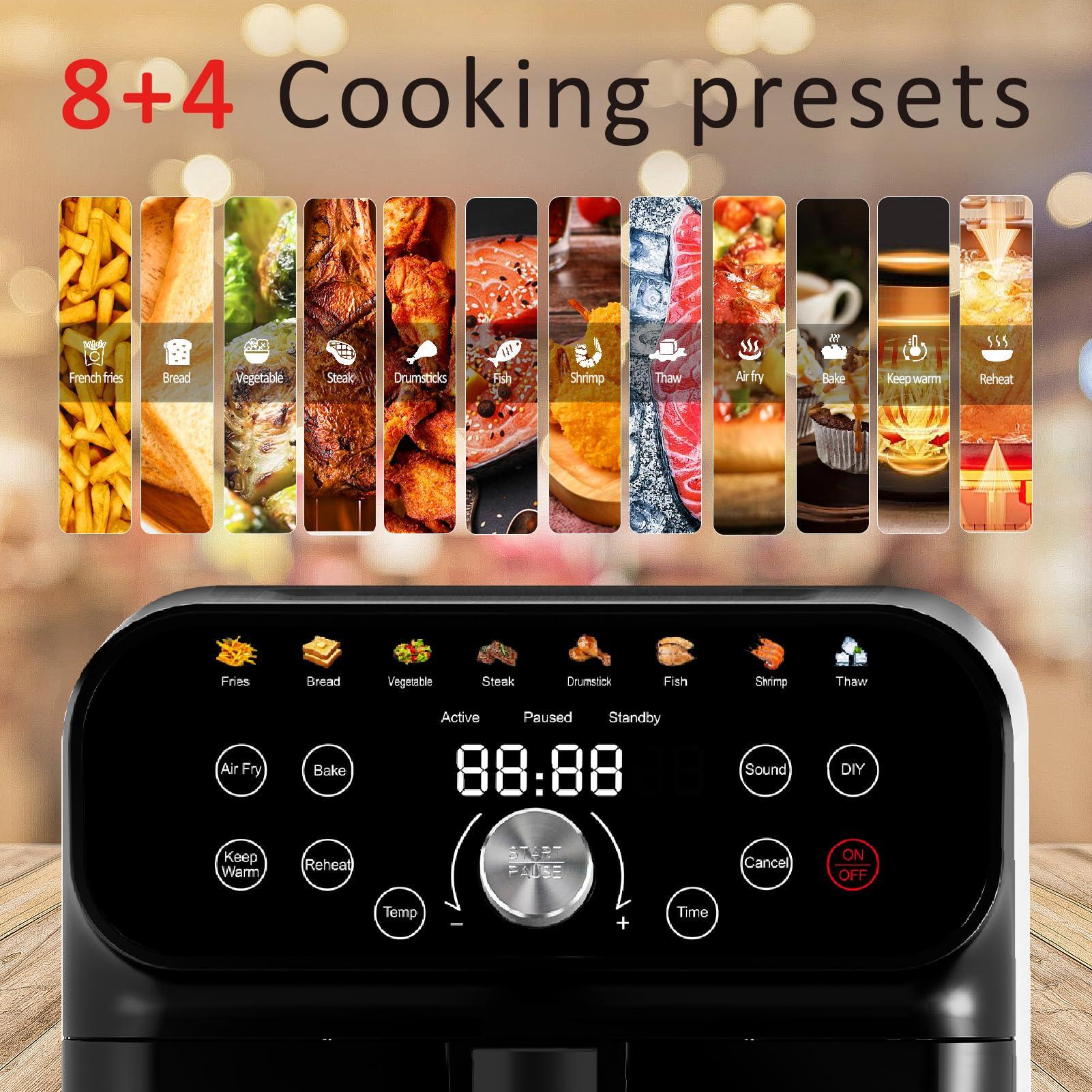 WHUTO 6QT Air Fryer Oven with LED Digital Touchscreen, 12 Preset Cooking Functions Air fryers, Bake, Reheat, Keep Warm, Nonstick and Dishwasher-Safe Basket, Stainless Steel/Black - Image 2