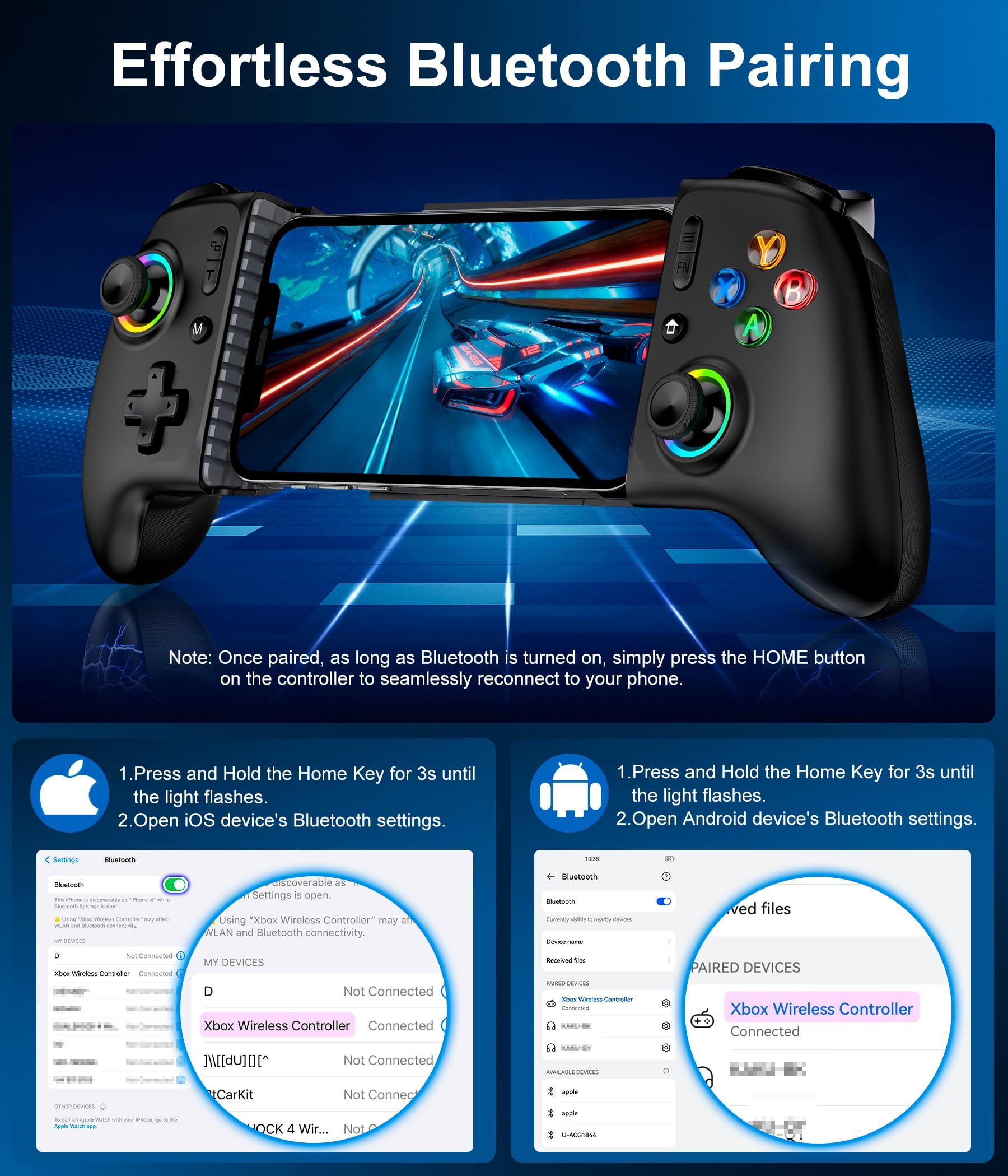 Phone Controller - Mobile Gaming Controller with Hall Effect Joysticks & Triggers,Cool Dynamic Light - No Dead Zone,800mAh Battery,Retractable Phone Case Support, Controller for iphone and Android - Image 7