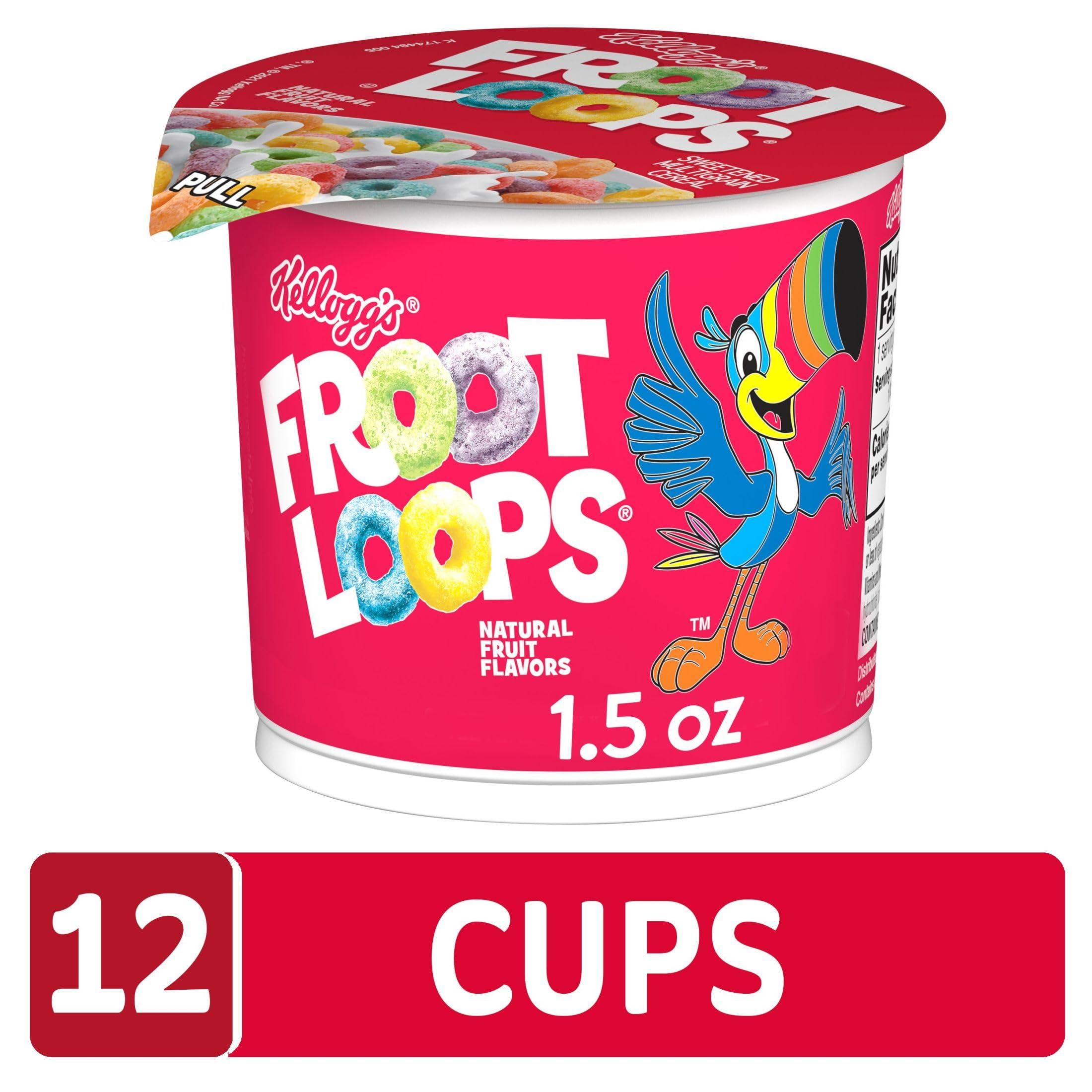 Kellogg's Froot Loops Breakfast Cereal Cups, Fruit Flavored, Breakfast Snacks with Vitamin C, Original, 18oz Case (12 Cups) - Image 4
