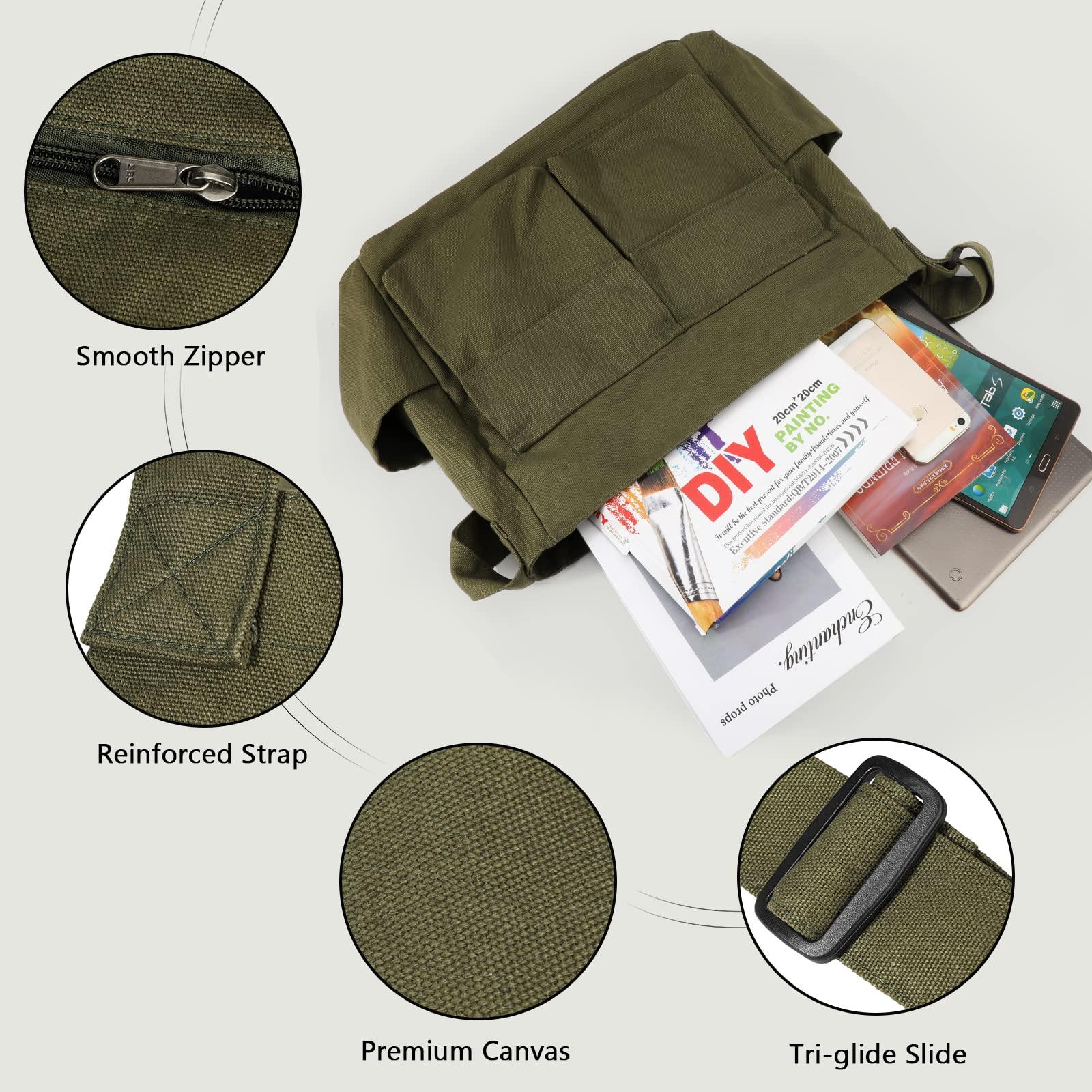 Canvas Messenger Bag Large Hobo Crossbody Bags with Multiple Pockets,School Vintage Shoulder Laptop Bag for Women and Men - Image 3