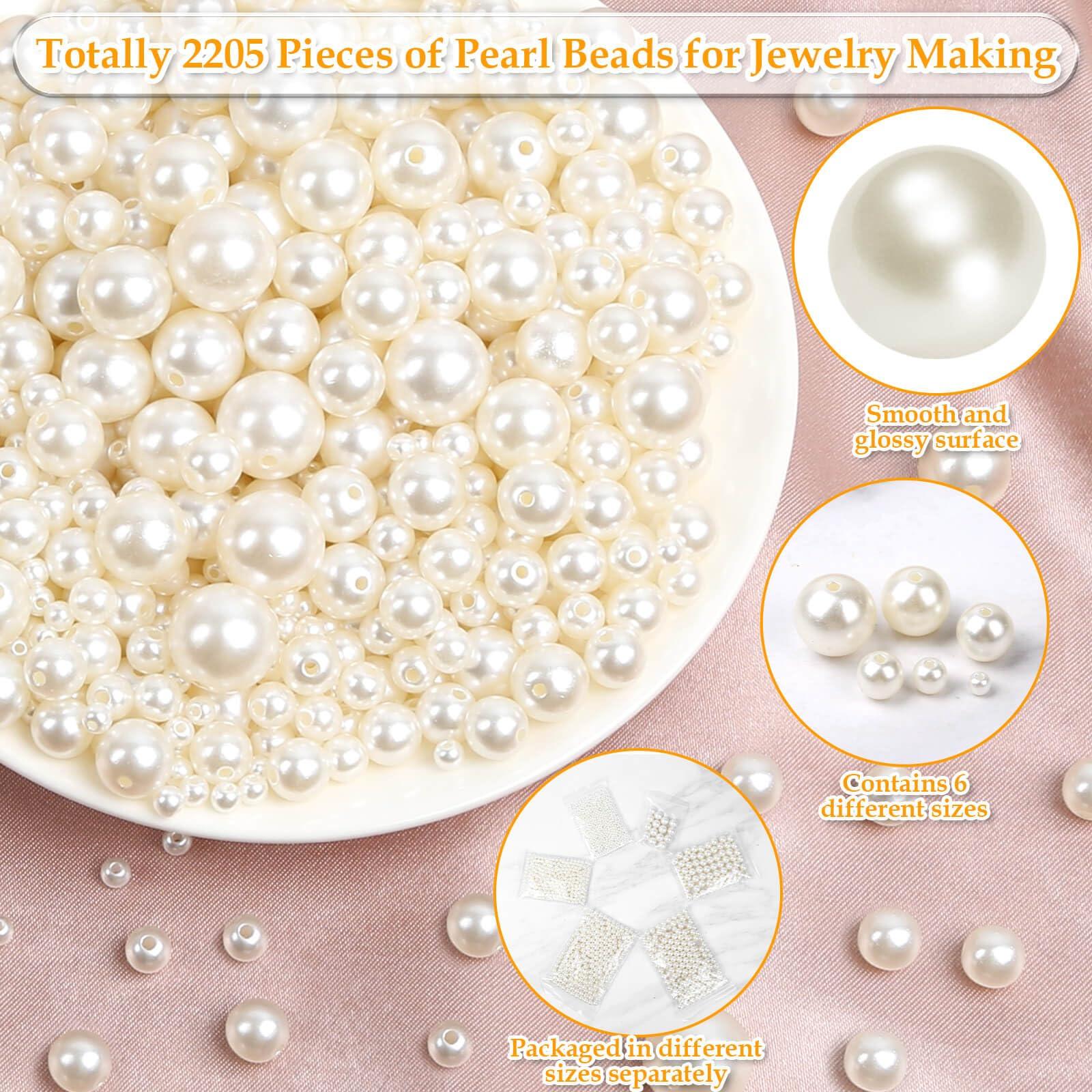 Anezus 2205Pcs Pearls for Craft, Assorted Sizes Fake Pearl Beads, Sew on Pearls, Bulk Loose Pearl Beads with holes for Jewelry Making, Bracelets, Necklaces, Hairs, Decoration, Vase Filler - Image 3