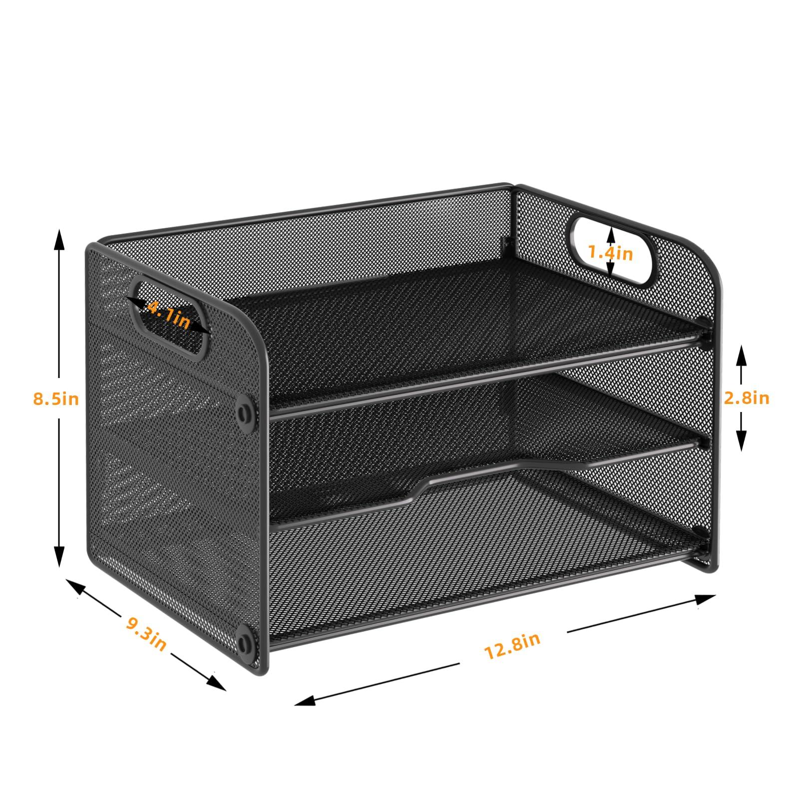 Samstar 3 Tier Letter Tray Paper Organizer with Handle, Mesh Desk Organizer Paper Sorter File Rack Shelves, Black - Image 3