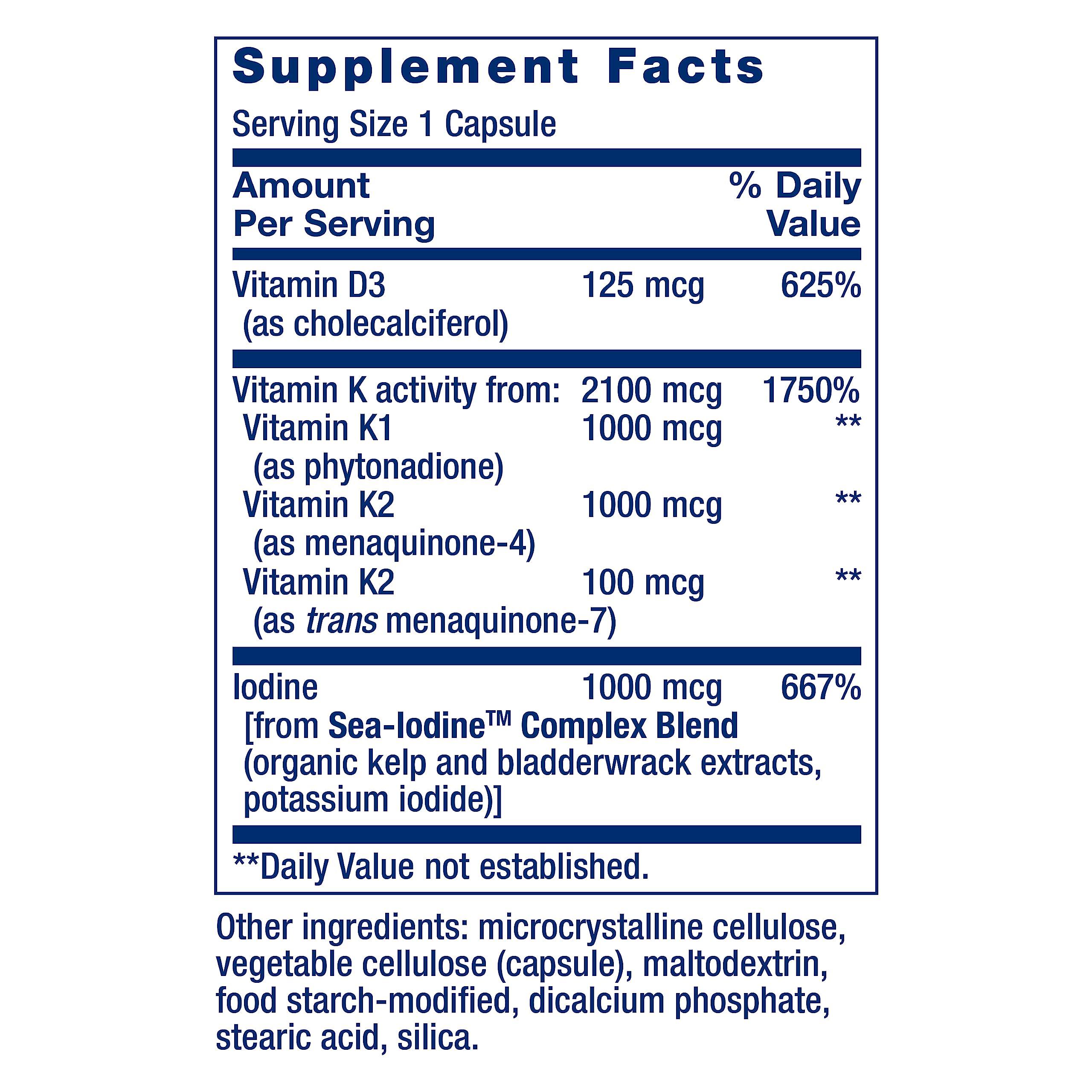 Life Extension Vitamins D and K with Sea-Iodine, vitamin D3, vitamin K1 and K2, iodine, supports immune, bone, arterial and thyroid health, non-GMO, gluten-free, 60 capsules - Image 3