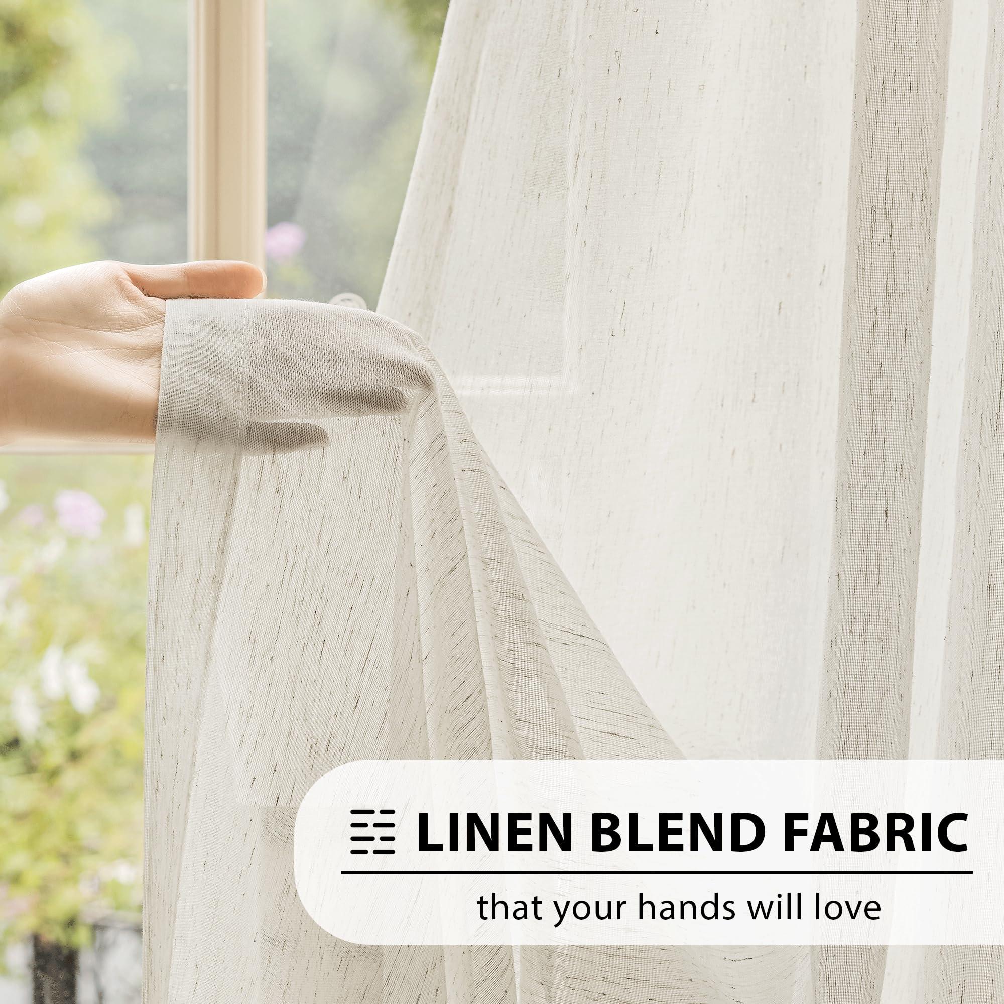 FMFUNCTEX Linen Sheer Curtains for Bedroom, Beige Curtains 84 inches Long for Living Room, Natural Flax Blend Window Draperies for Farmhouse Curtain, Rod Pocket 2 Panels - Image 3