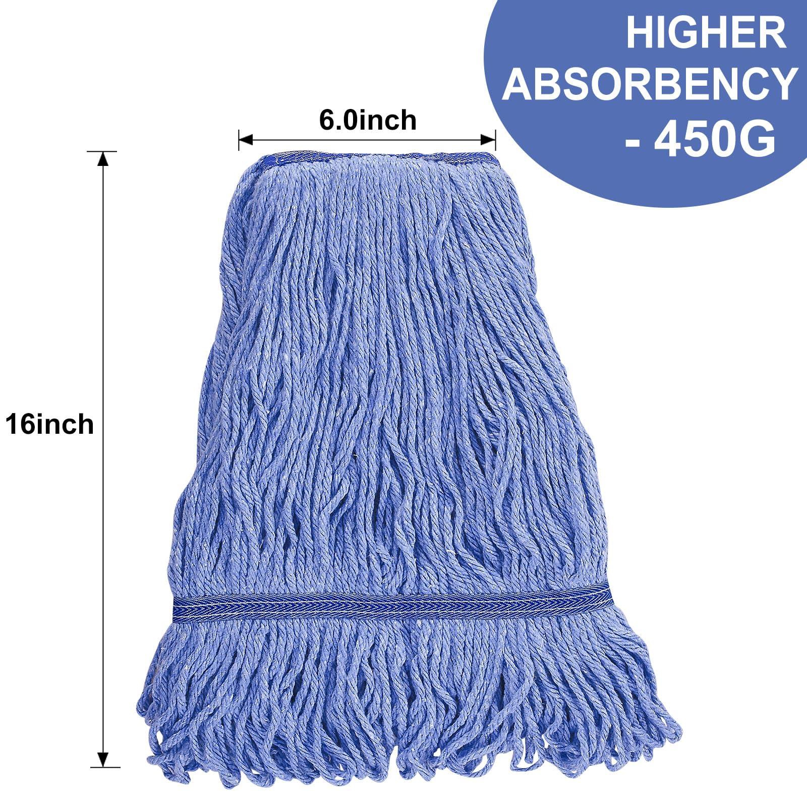 GRAREND Mop Head Replacement for Heavy Duty Commercial Mops for Floor Cleaning, Wet Industrial Blue Cotton Looped End String Head Refill (Pack of 4) - Image 3