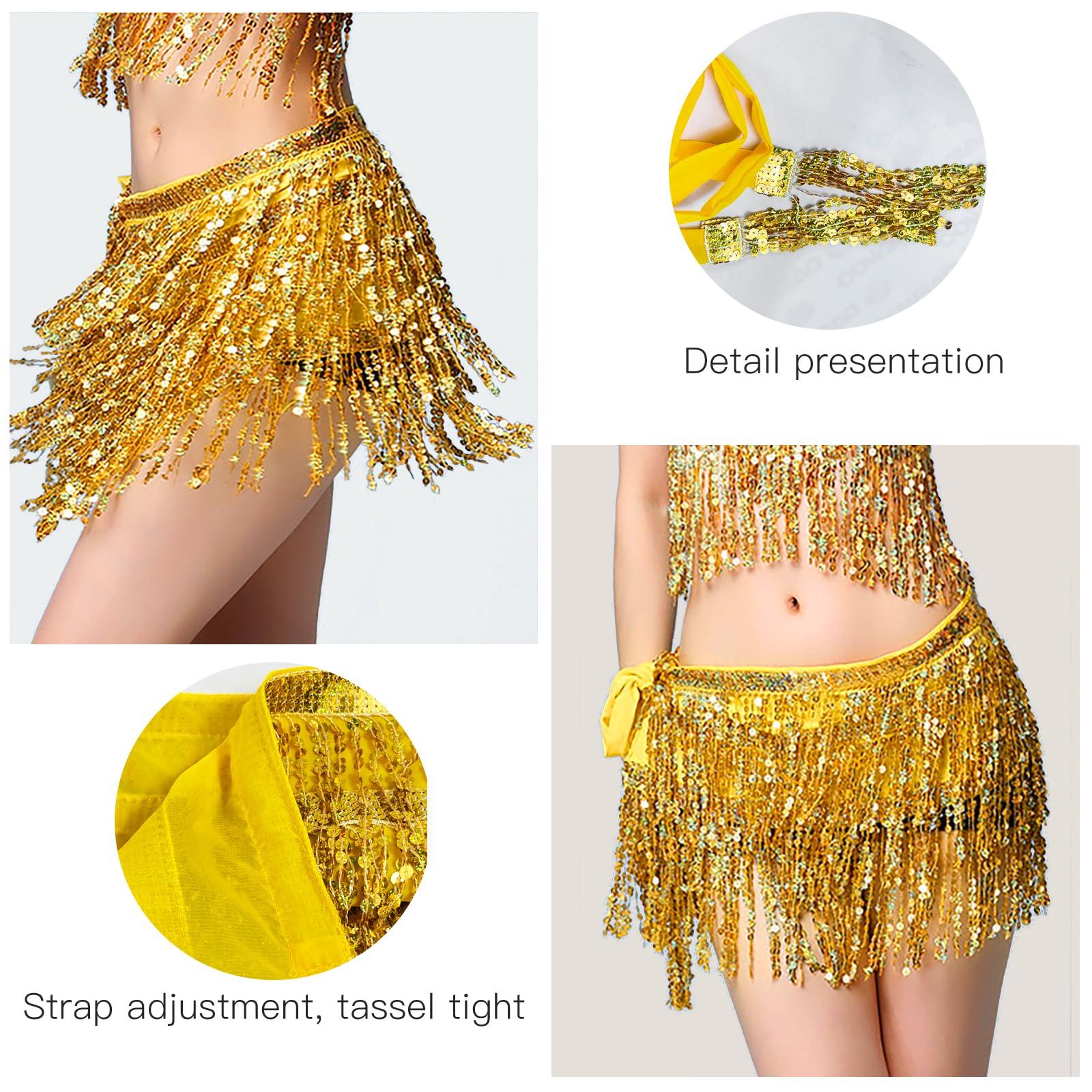 Sequin Skirt Boho Sequin Tassel Hip Scarf Sparkly Skirts Belly Dance Skirt Glitter Skirt Rave Sparkle Skirt for Women Girls - Image 7