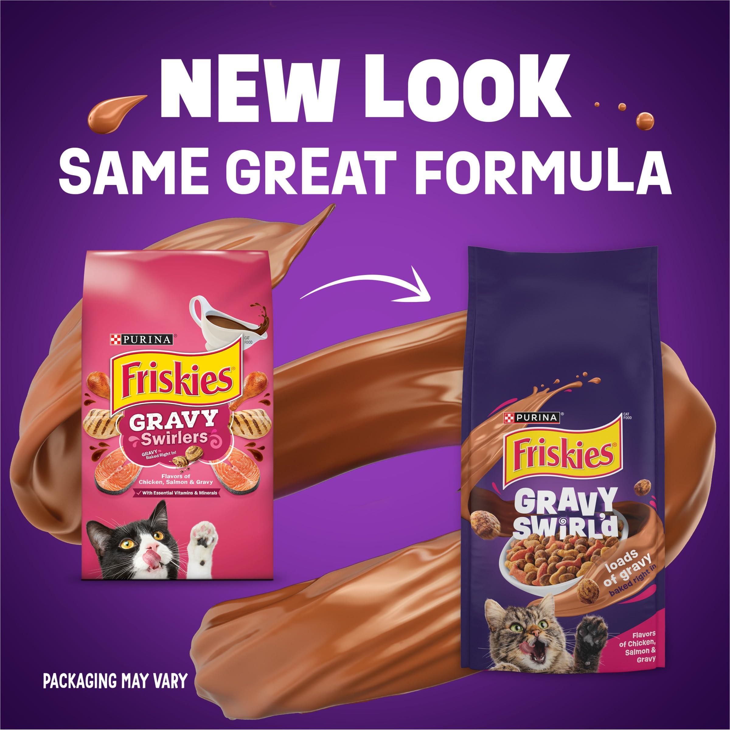 Purina Friskies Dry Cat Food Gravy Swirl'd With Flavors of Chicken, Salmon and Gravy - 3.15 lb. Bag - Image 2