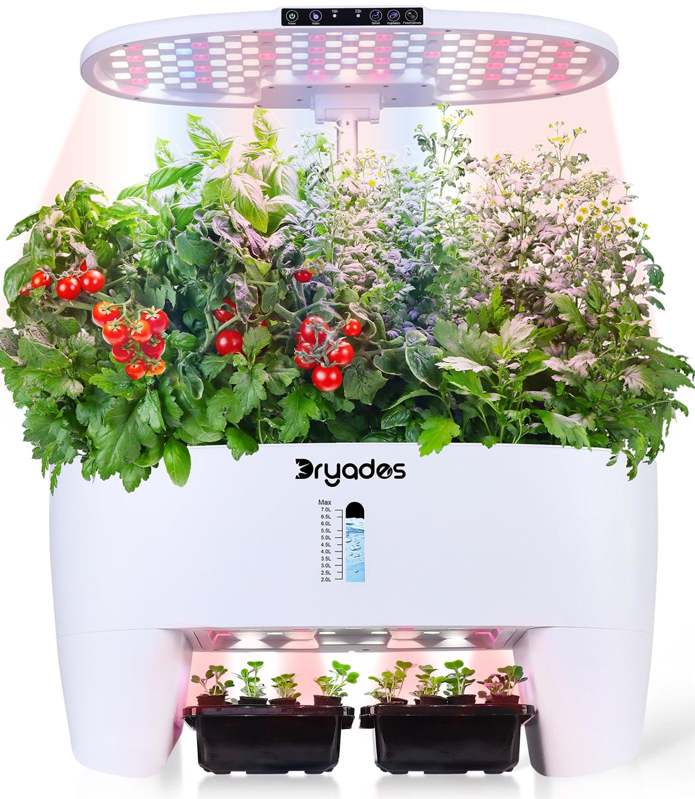 DRYADES Hydroponic Growing System Kit 16 Pods, Smart Herb Garden with Sprout Mode Can Seedling in Advance & 24W Full Spectrum LED Grow Light, Indoor Garden Planter for Home/Office/School (White)