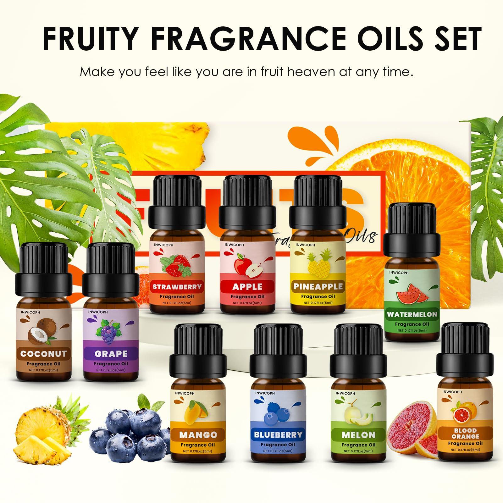 Fruity Fragrance Oil for Candle & Soap Making, INWICOPH Premium Essential Oils 5ml x 10 - Blueberry, Strawberry, Mango, Blood Orange, Essential Oil Diffusers for Home - Image 2