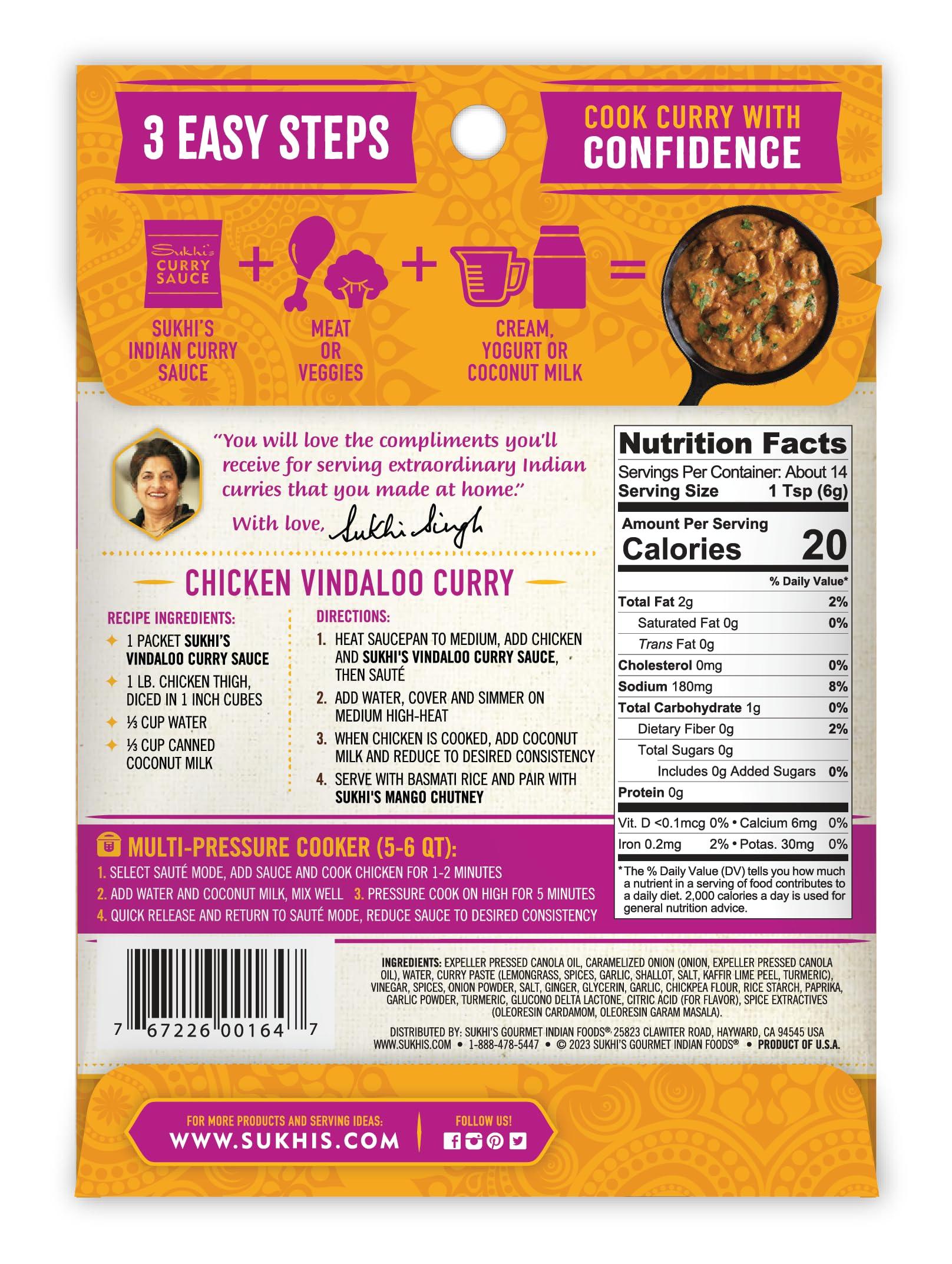 Sukhi's Indian Curry Paste - Vindaloo Masala Sauce 3oz (Pack of 6) 84 Servings - Gluten Free Indian Food Indian Curry Sauce with Indian Spices - Image 2