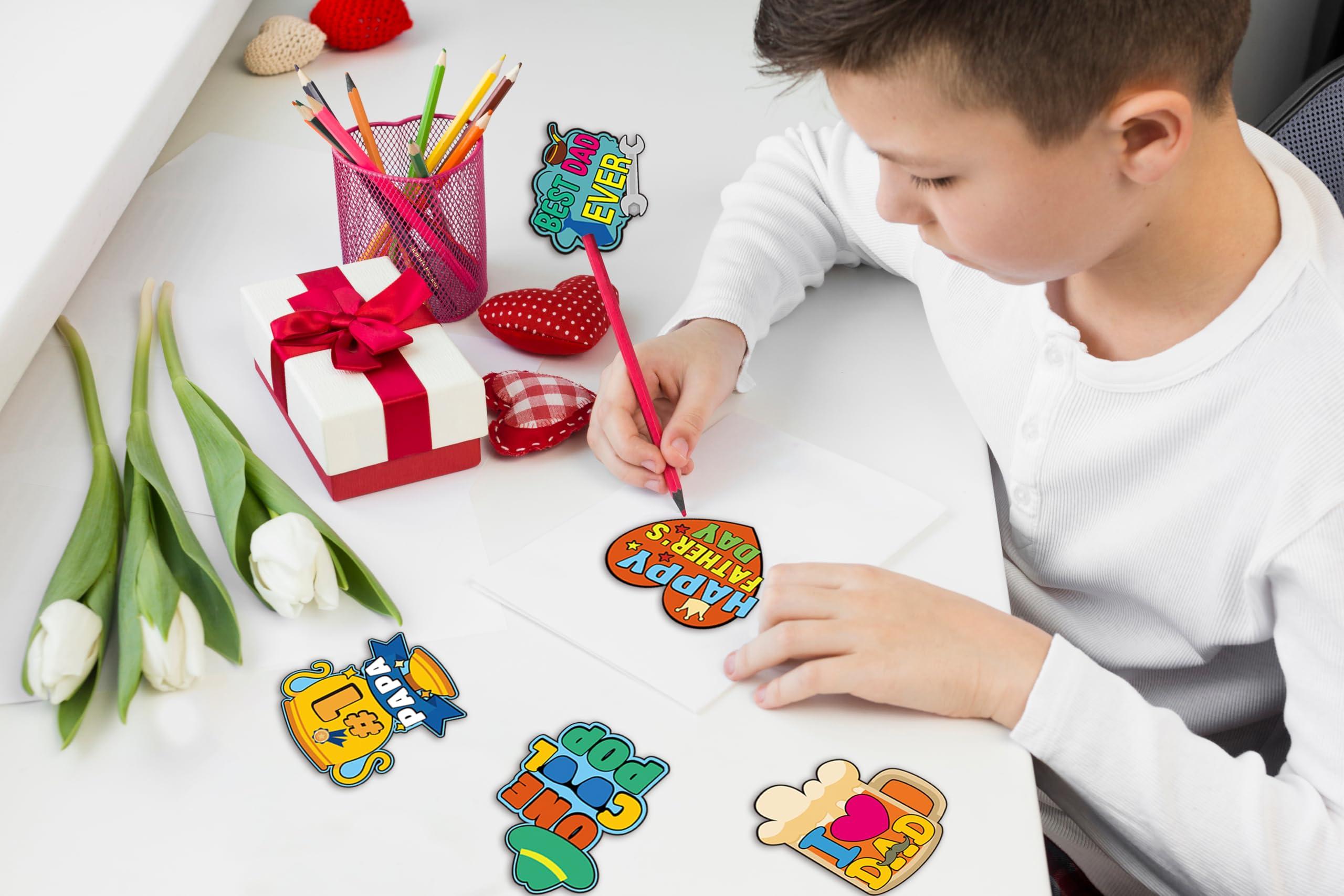 48PCS Fathers Day Crafts for Kids: Make Your Own Father's Gifts Bulk, DIY Coloring Magnets for Father, Magnetic Refrigerator Fridge Cruise Door Decorations - Image 7