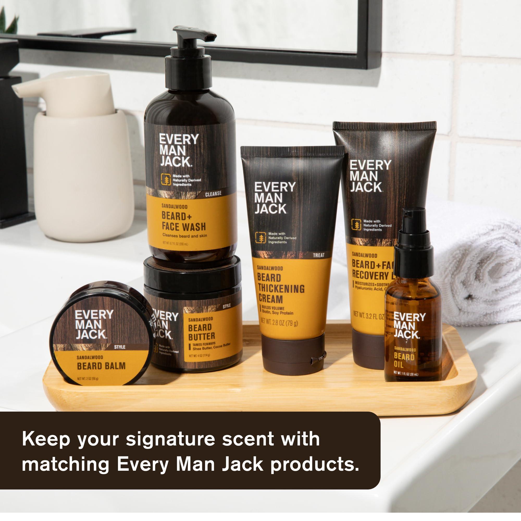 Every Man Jack Mens Sandalwood Beard Set - 5 Full-Sized Grooming Essentials For a Complete Routine - Beard + Face Wash, Beard + Face Lotion, Hydrating Beard Oil, Beard Butter, and Beard Comb - Image 7