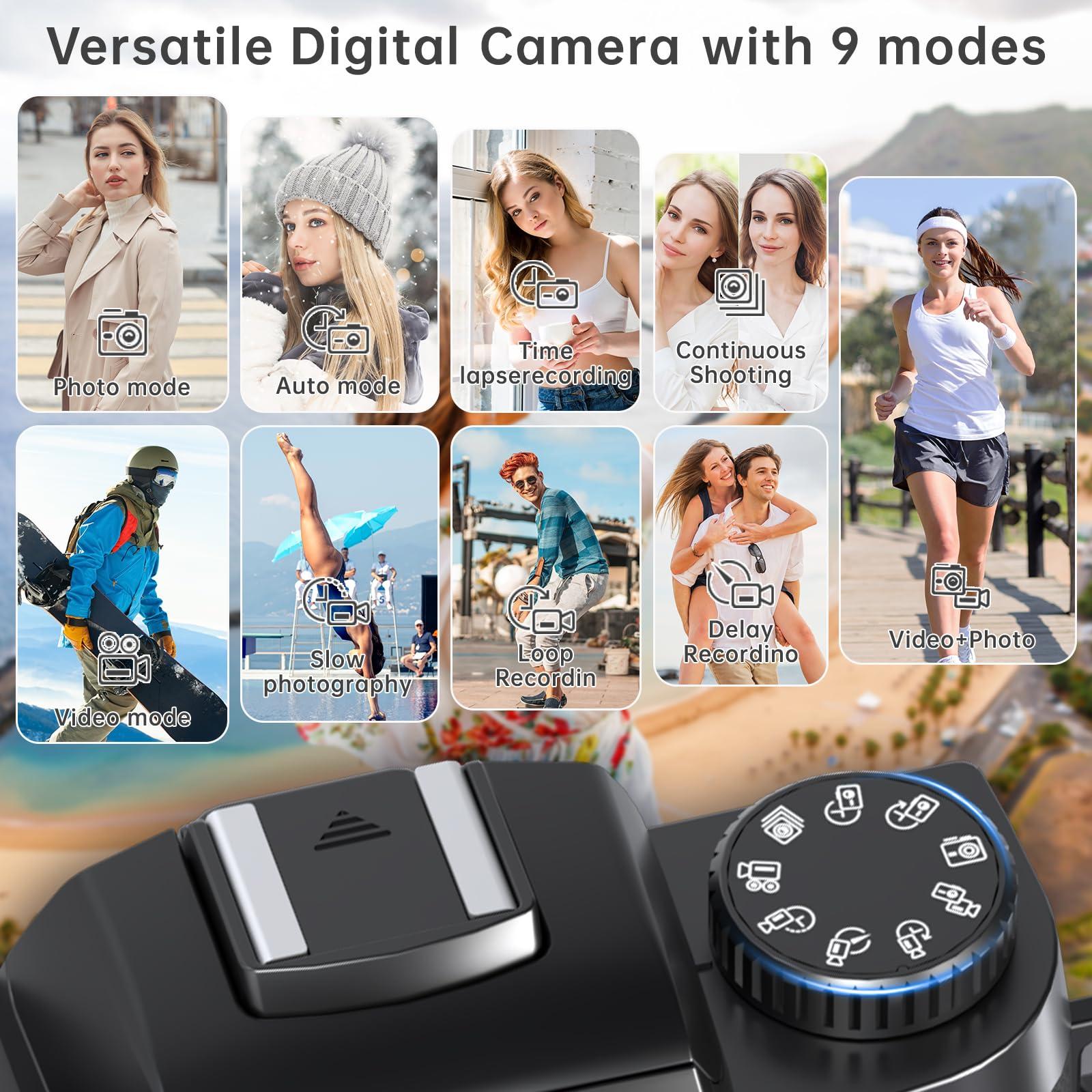 8K Digital Camera for Photography, Vlogging Camera for YouTube with Autofocus, 4 Inch Touchscreen 16X Digital Zoom Video Camera with 3000mAh Battery, Dual-Lens, Lens Hood, 32GB TF Card and Flash,Black - Image 5