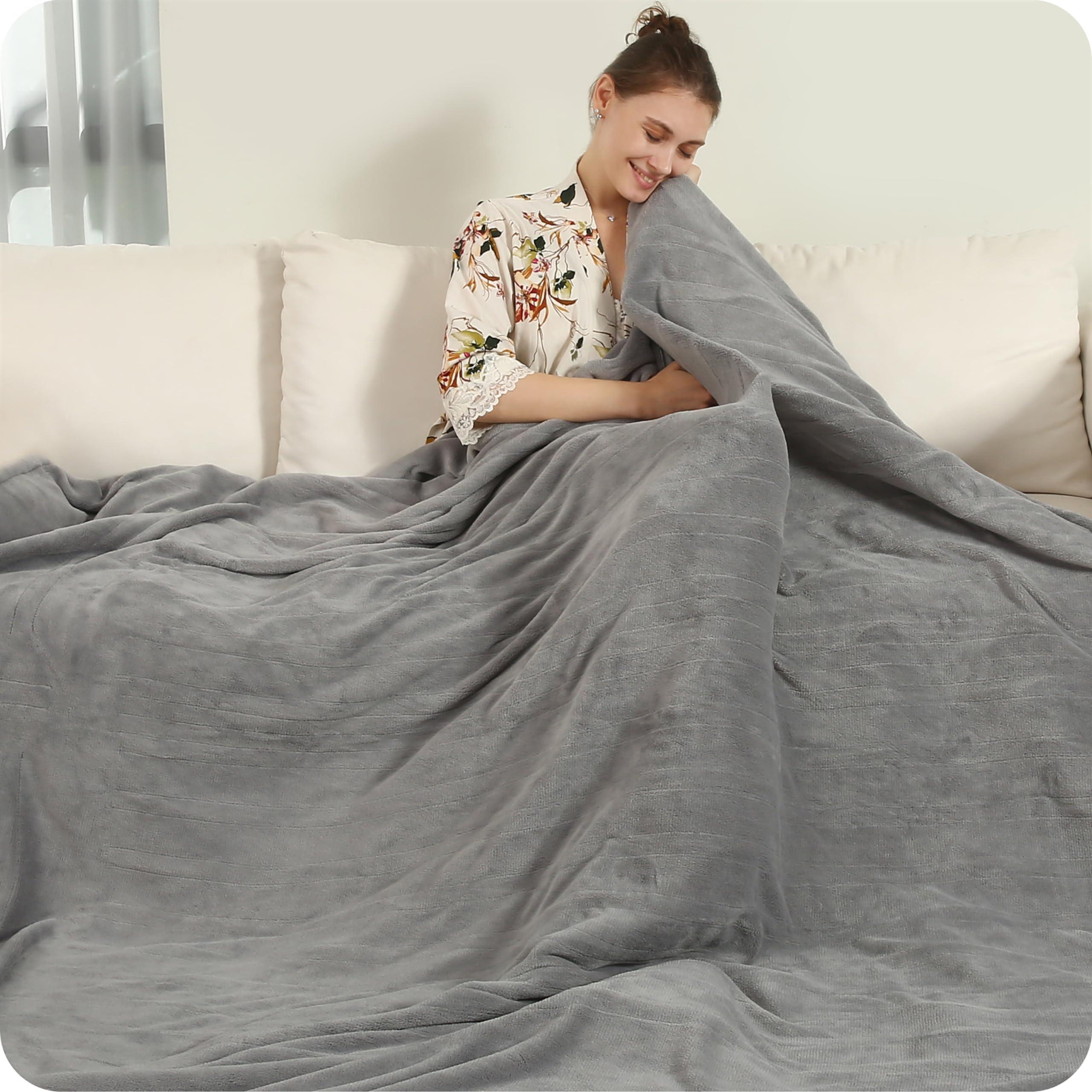 Electric Heated Blanket 72"x84" Full Size with 4 Heating Levels and 10 Hours Auto-Off Large Oversized Heating Blanket with Soft Plush Fabric for Bedding - Gray - Image 4