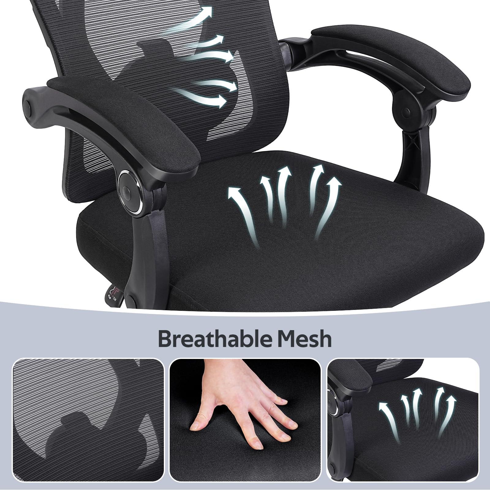 Ergonomic Office Chair - High-Back Home Office Chair with Headrest, Adjustable Arms, 90-135° Tilt Mechanism, Wide Seat Cushion, Large Size Mesh Chairs for Men and Women, Black Task Chair - Image 4
