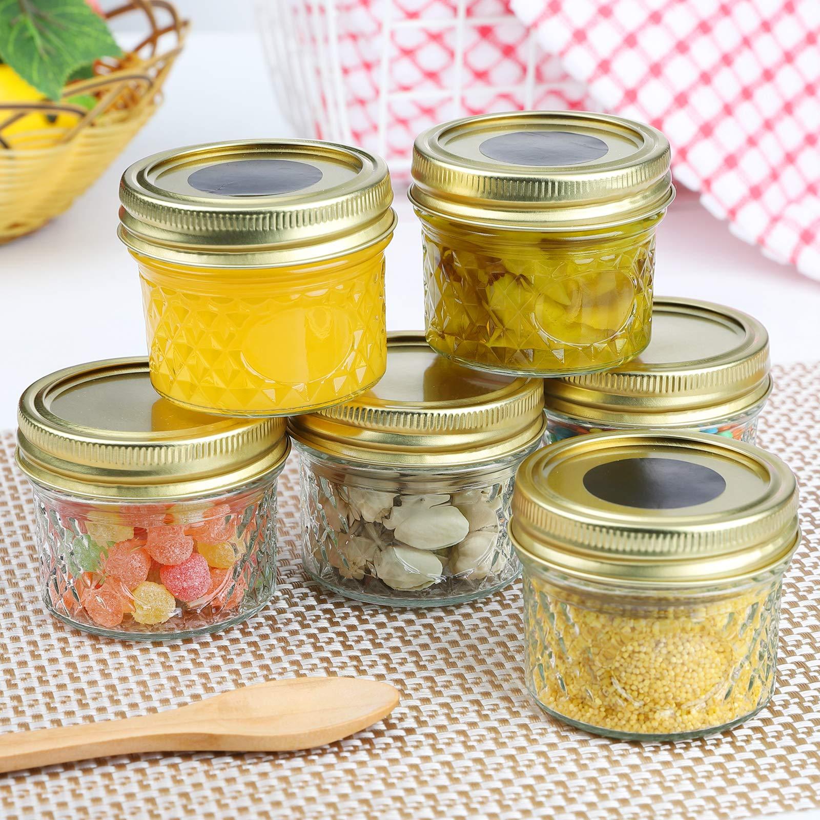 Mcupper 4oz Mini Mason Jars,Set of 40 Quilted Crystal Style Canning Jars With Gold Lids and Bands, Regular Mouth Glass Jars For Honey, Jelly, Jams-40 Black Labels,1 Chalk Marker Included - Image 6