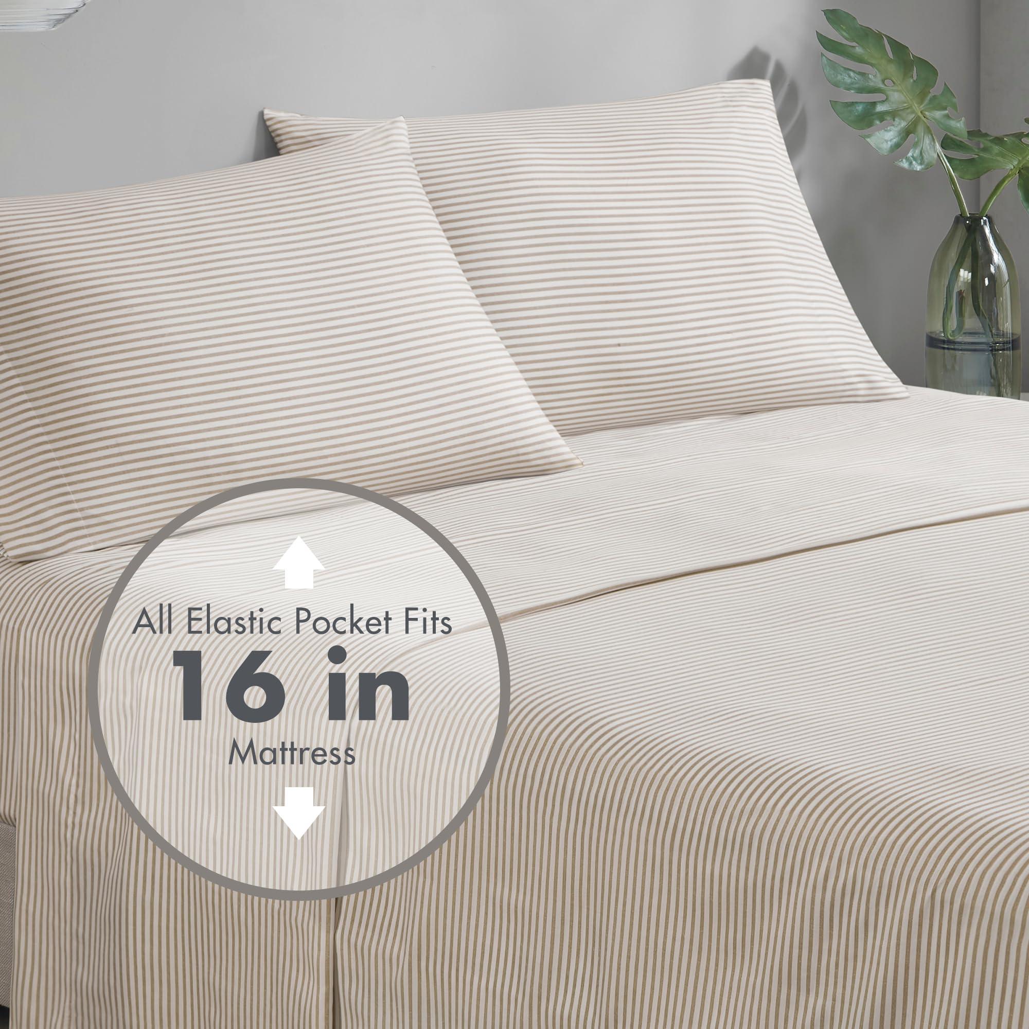 Madison Park Essentials Queen Comforter Set, Bed in A Bag Comforter & Sheet Set, Modern Casual Stripes Print, All Seasons, Soft Microfiber Bedding Makeover, Matching Shams, Queen Taupe/Grey 7 Piece - Image 4