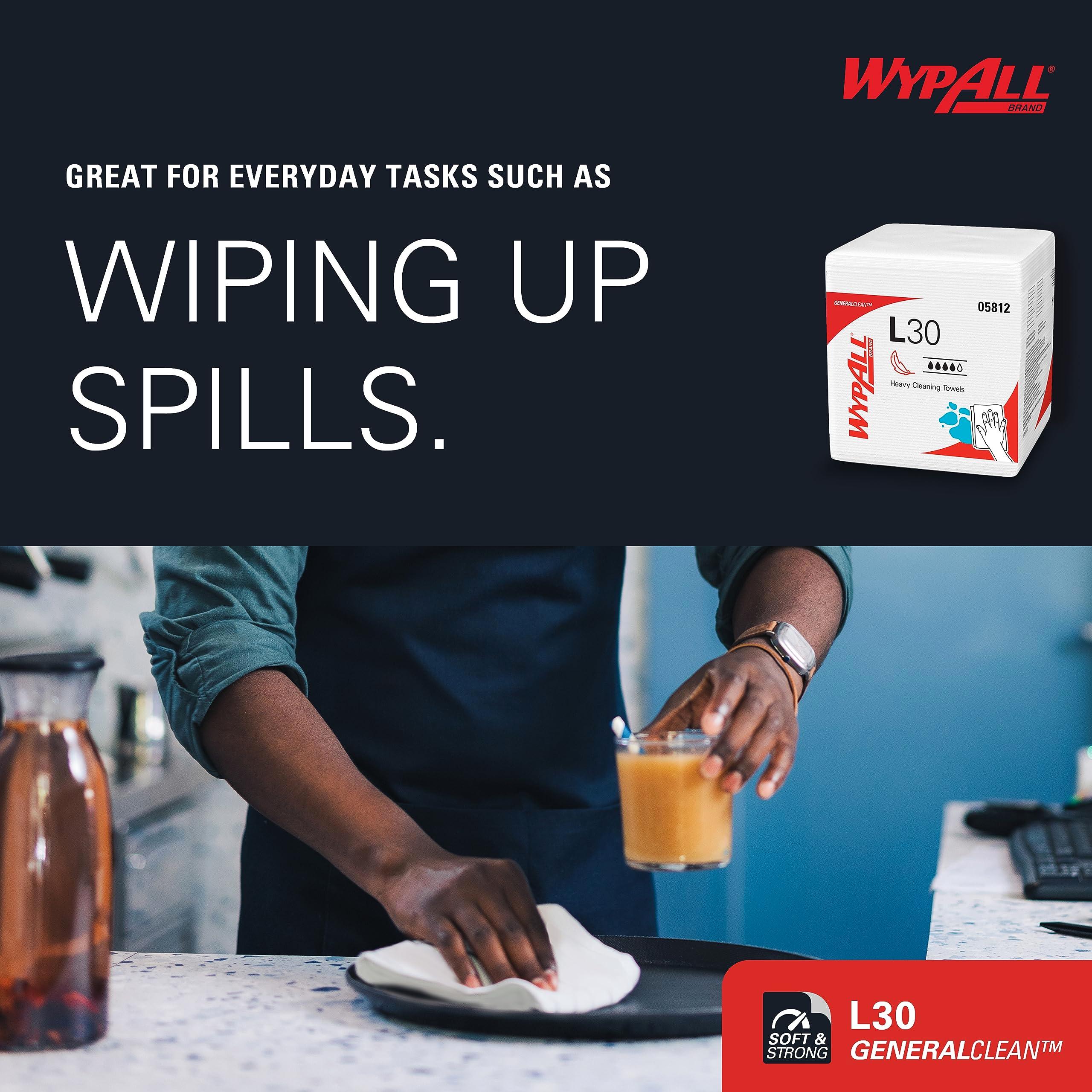 WypAll GeneralClean L30 Cloths Heavy Duty Cleaning Wipes (05812), Quarterfold, Strong and Soft Bulk Paper Wipers, White (12 Packs of 90 Sheets, 1,080 Sheet Total) - Image 7