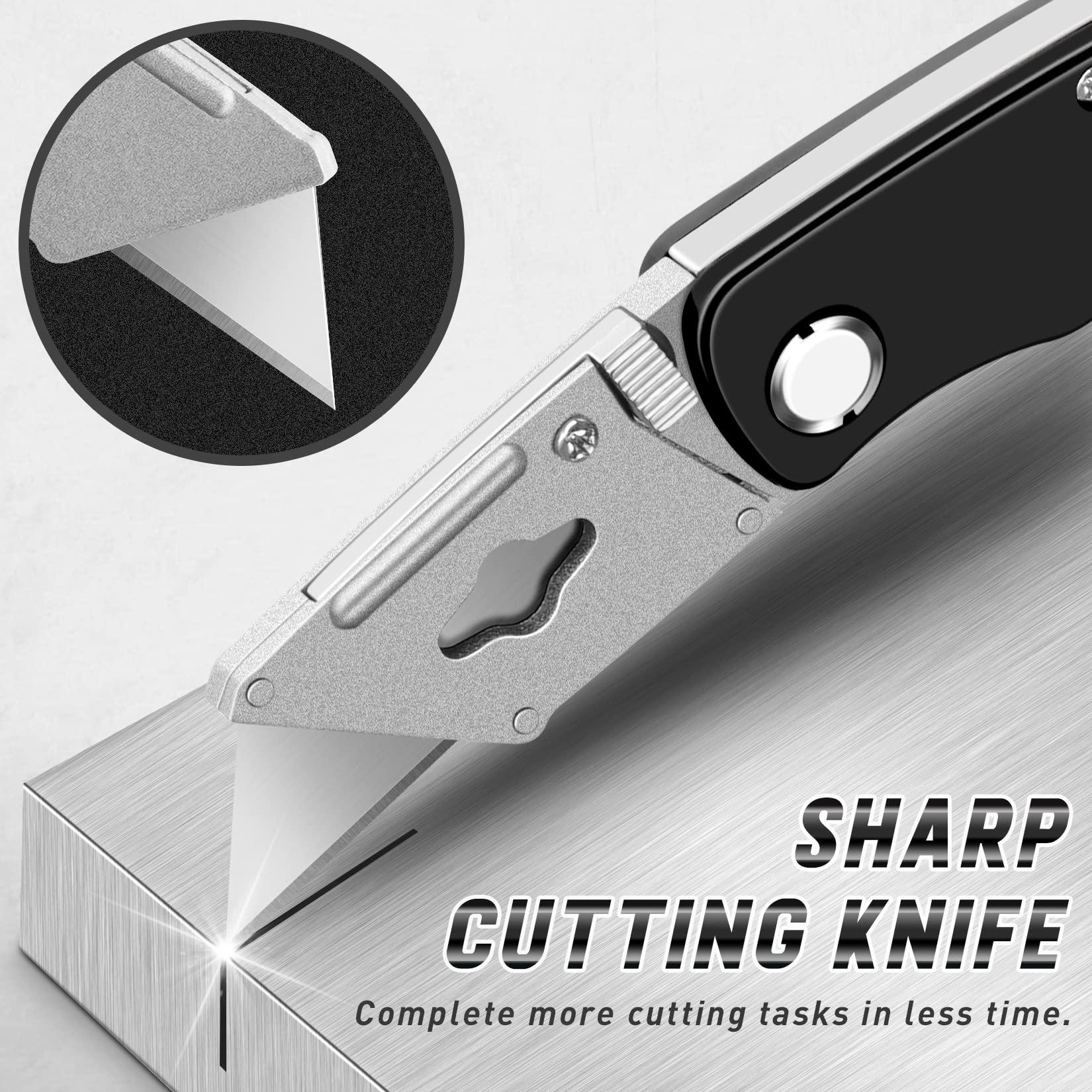 JETMORE 4 Pack Folding Utility Knife with Extra 10Pcs Blades, Box Cutters for Home, Office, Warehouse, Durable Razor Knife, Box Knife, Box Opener, Small Box Cutter with Clip, Navajas de Trabajo - Image 5