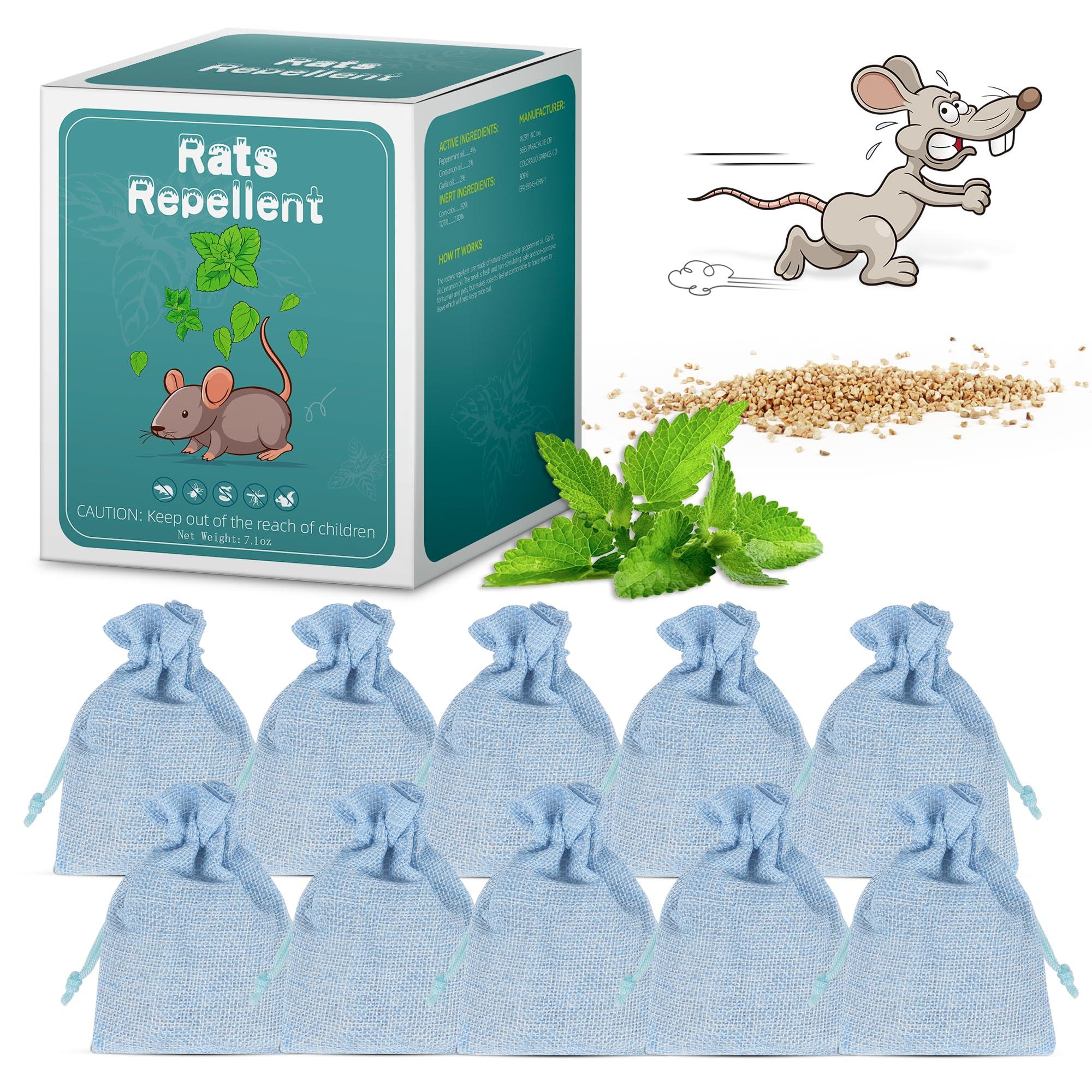 10 Pack Peppermint Oils Mouse Repellent Pouches - Effective Rat Repellent, Peppermint Oil to Keep Rodents Out of Car Engines, Home, Garage, Warehouse, Natural Ingredients