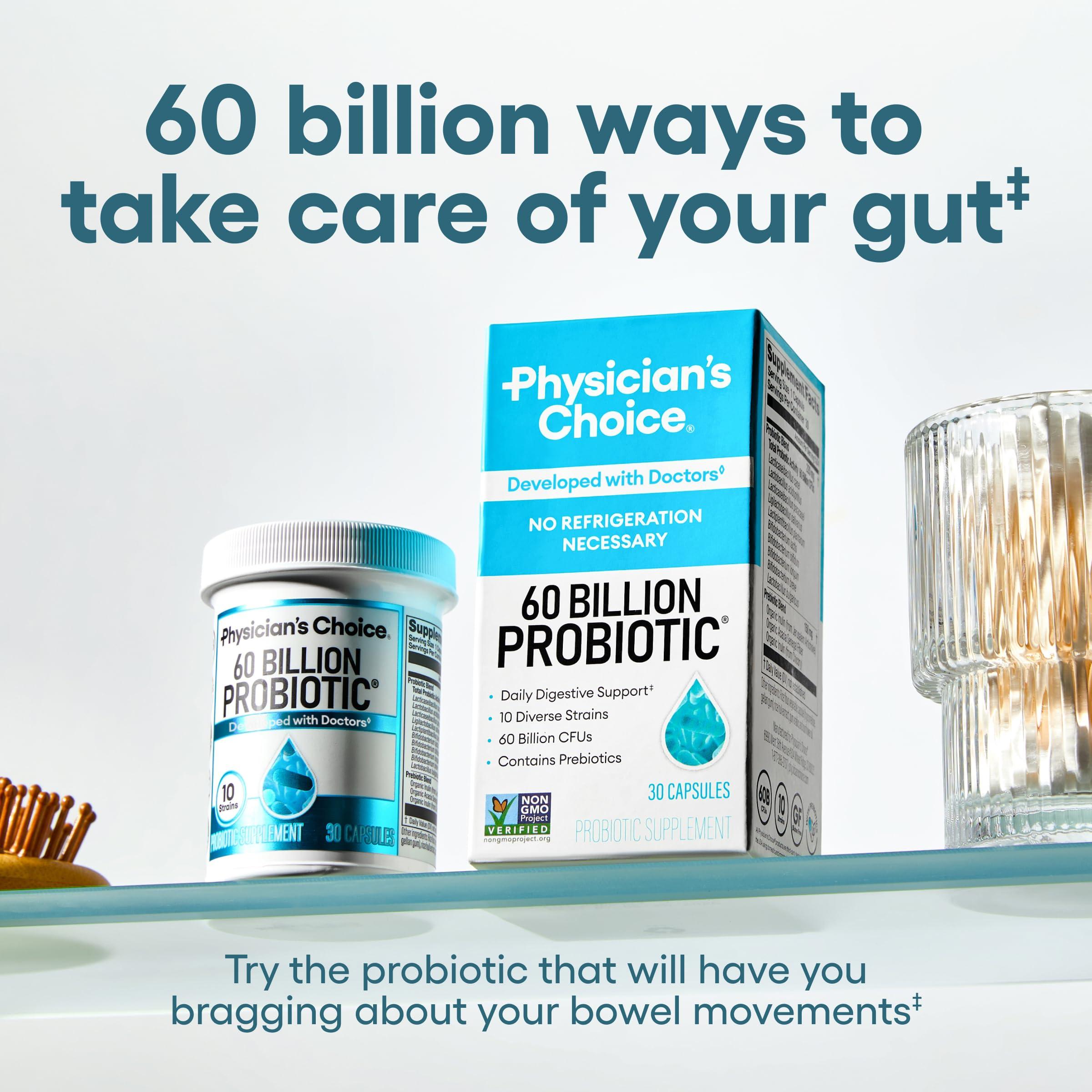 Physician's CHOICE Probiotics 60 Billion CFU - 10 Strains + Organic Prebiotics - Immune, Digestive & Gut Health - Supports Occasional Constipation, Diarrhea, Gas & Bloating - for Women & Men - 60ct - Image 2