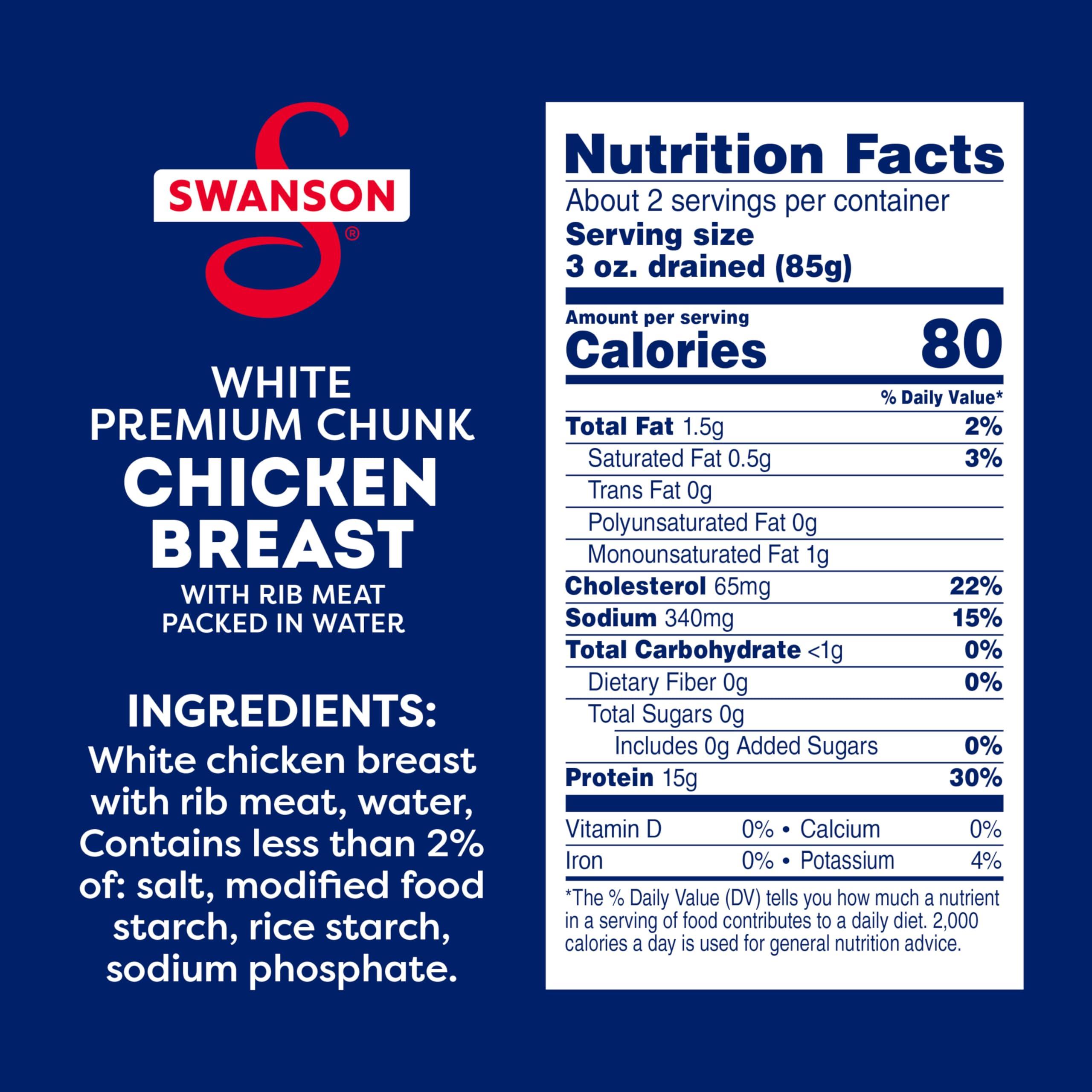 Swanson White Premium Chunk Canned Chicken Breast in Water, Fully Cooked Chicken, 12.5 OZ Can - Image 2