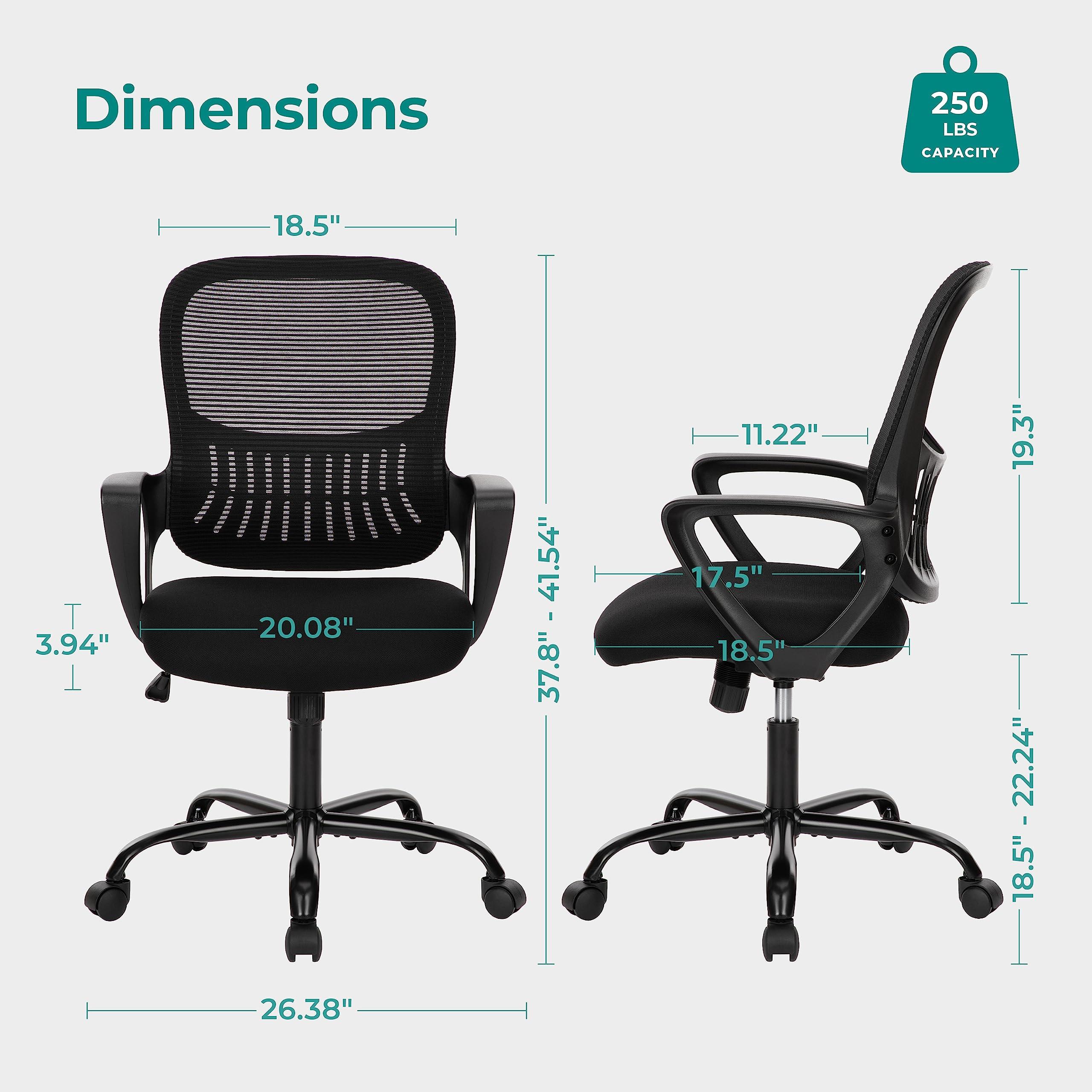 SMUG Home Office Computer Desk Chair, Ergonomic Mid-Back Mesh Rolling Work Swivel Task Chairs with Wheels, Comfortable Lumbar Support, Comfy Arms for Bedroom, Study, Dorm, Student - Image 3