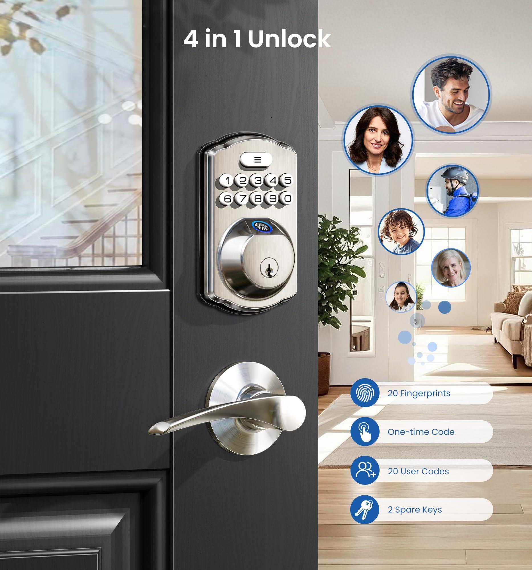 Veise Fingerprint Door Lock, Keyless Entry, Auto Lock, Electronic Keypad Deadbolt for Front Door, Biometric, Anti-Peeking Password, Easy Install, Satin Nickel - Image 3