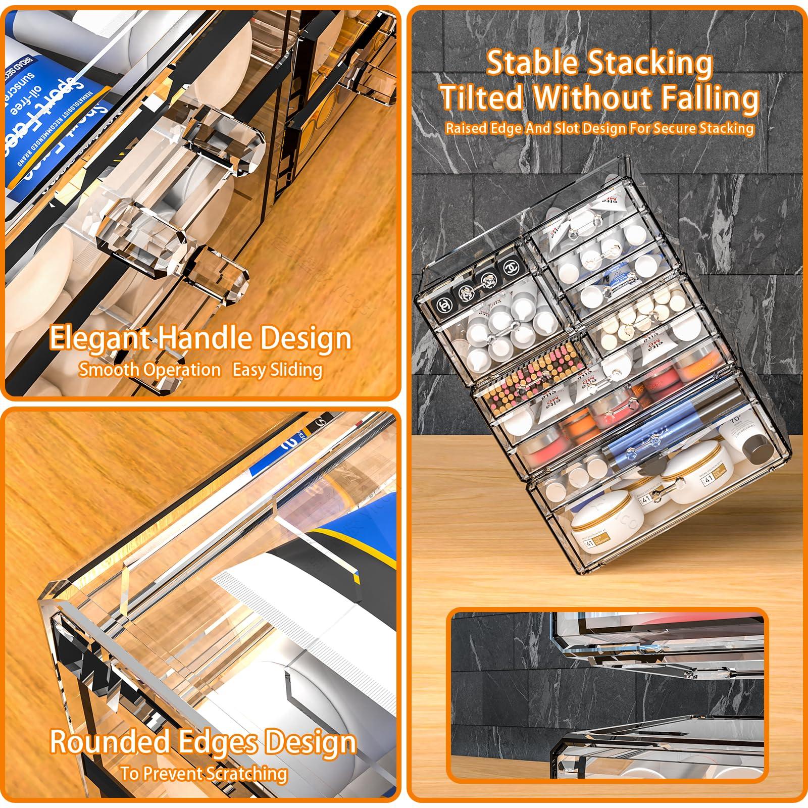 Acrylic Clear Makeup Organizer Countertop,Stackable Skincare Organizer for Vanity With 8 Drawers,Large Plastic Desk Accessories Organization,Bathroom Cosmetic Organizer Countertop for Beauty,Skin Care - Image 5