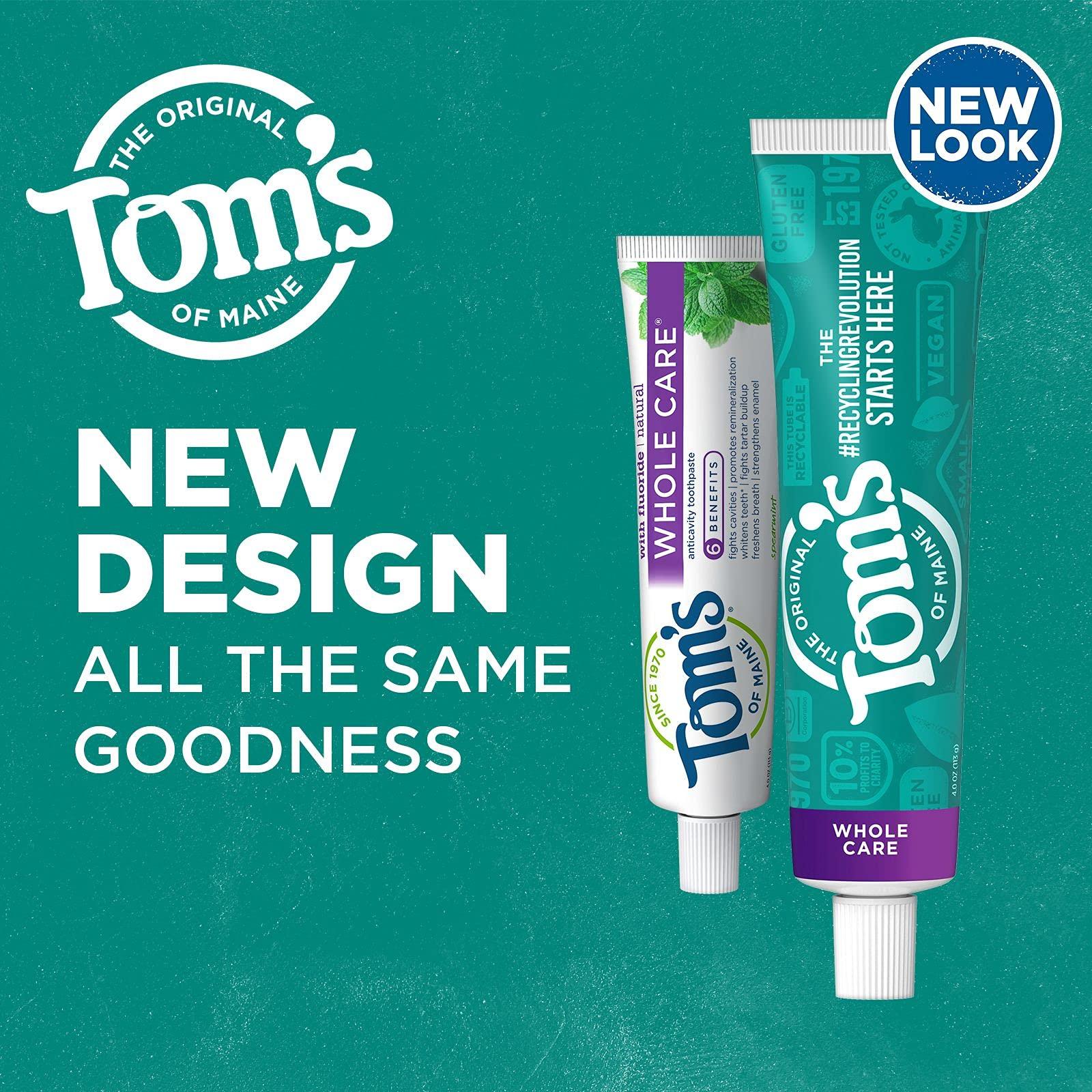 Tom's of Maine Whole Care Natural Toothpaste with Fluoride, Spearmint, 4 Ounce (Pack of 3), (Packaging May Vary) - Image 2