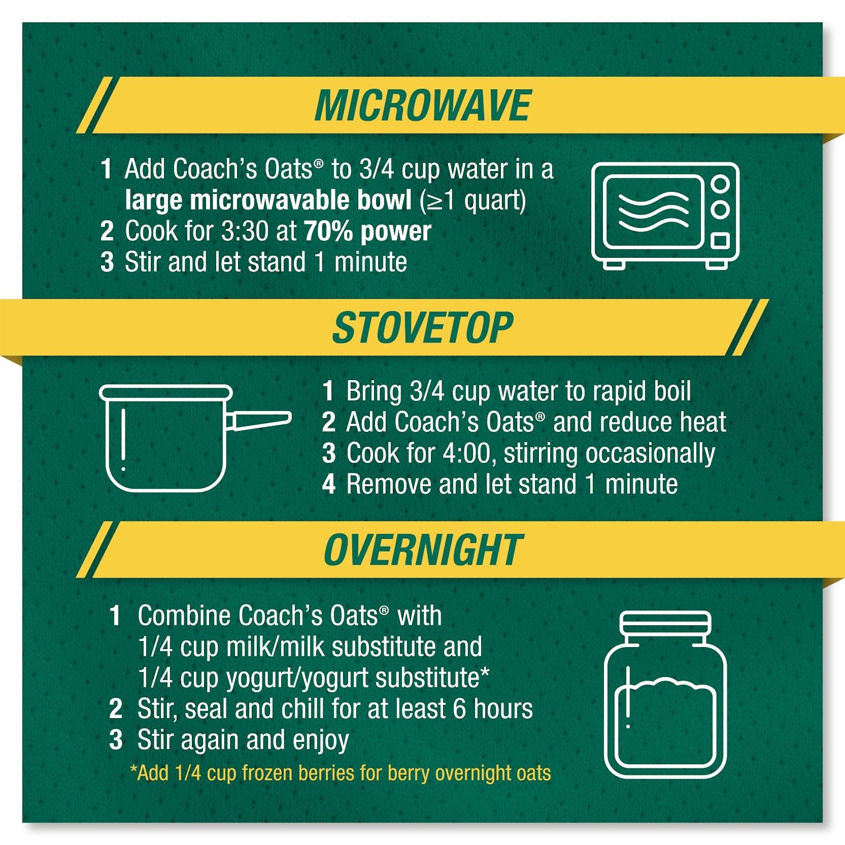 Coach's Oats Organic Whole Grain Oatmeal 3 lbs | Cracked n’ Toasted Oats | Quick-Cooking, Steel Cut Texture | Heart-Healthy, Delicious Breakfast | Microwavable, Stovetop, Overnight Oatmeal, Ready in 3 to 5 Minutes | Enjoy the Perfect Start to Your Day - Image 6