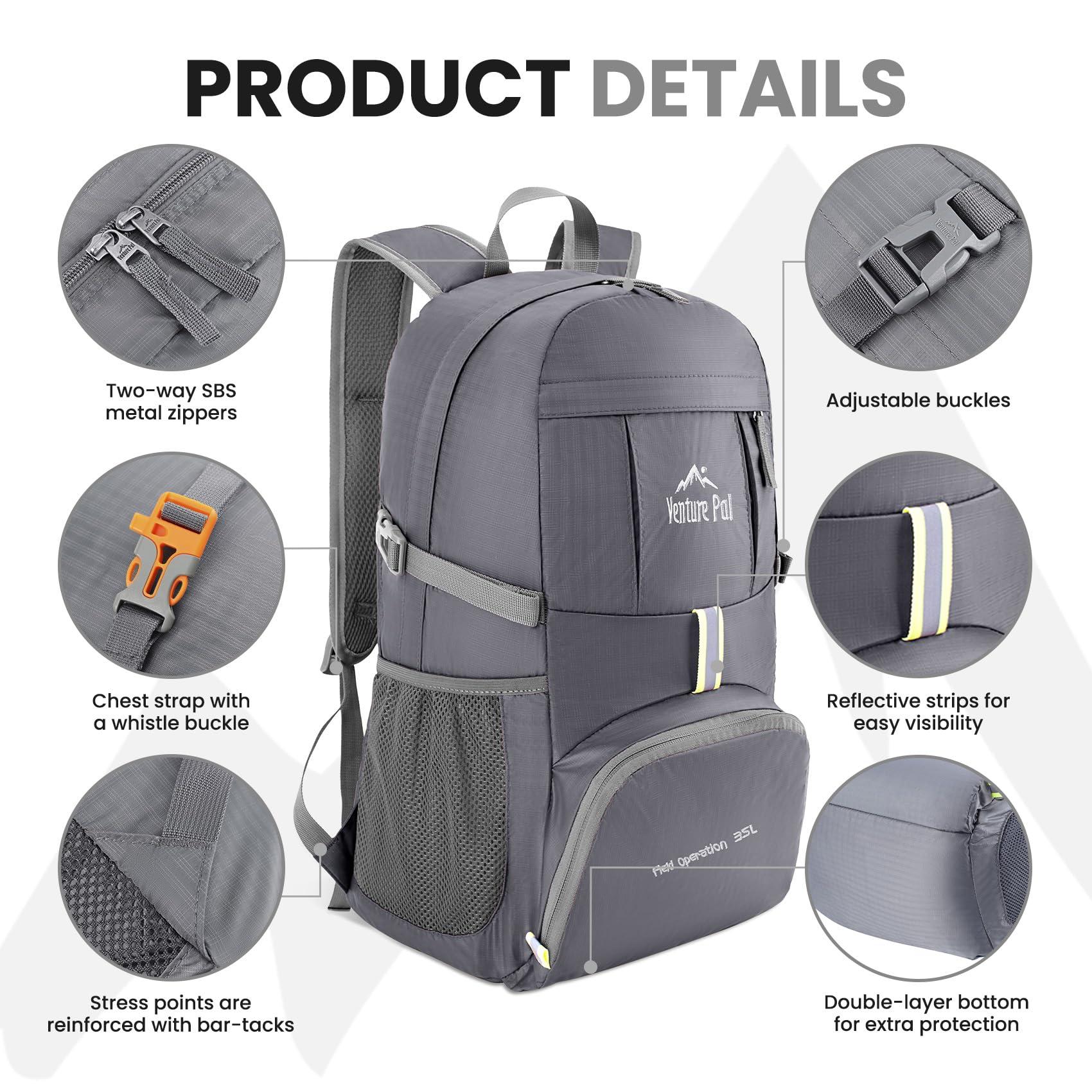 Venture Pal 35L Ultralight Lightweight Packable Foldable Travel Camping Hiking Outdoor Sports Backpack Daypack - Image 3