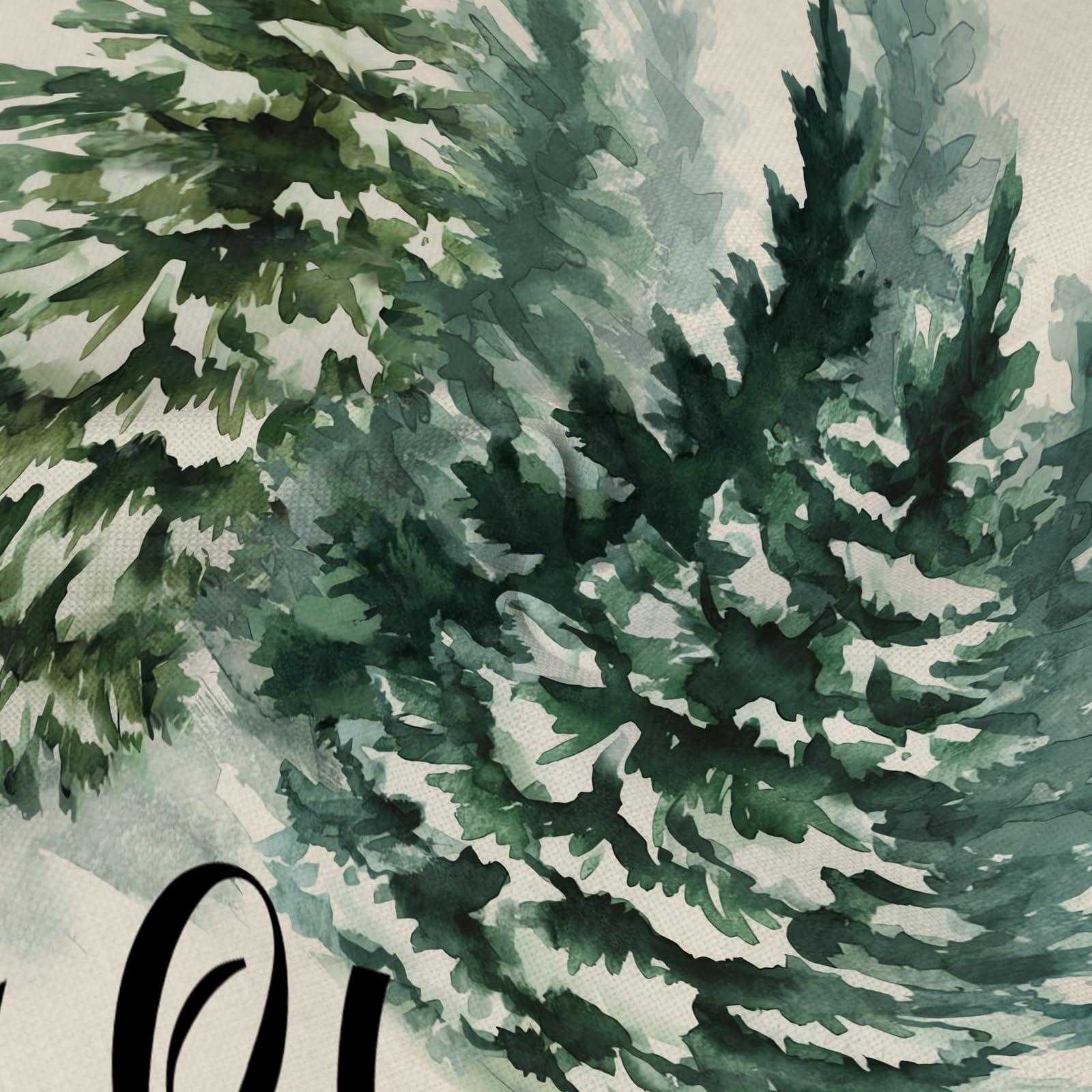 GOOESING Merry Christmas Pillow Covers 16x24 Inch Watercolor Green Christmas Tree Nature Forest Linen Decorative Throw Pillow Cover Cushion Case for Indoor Outdoor Home Sofa Bedroom Living Room - Image 5