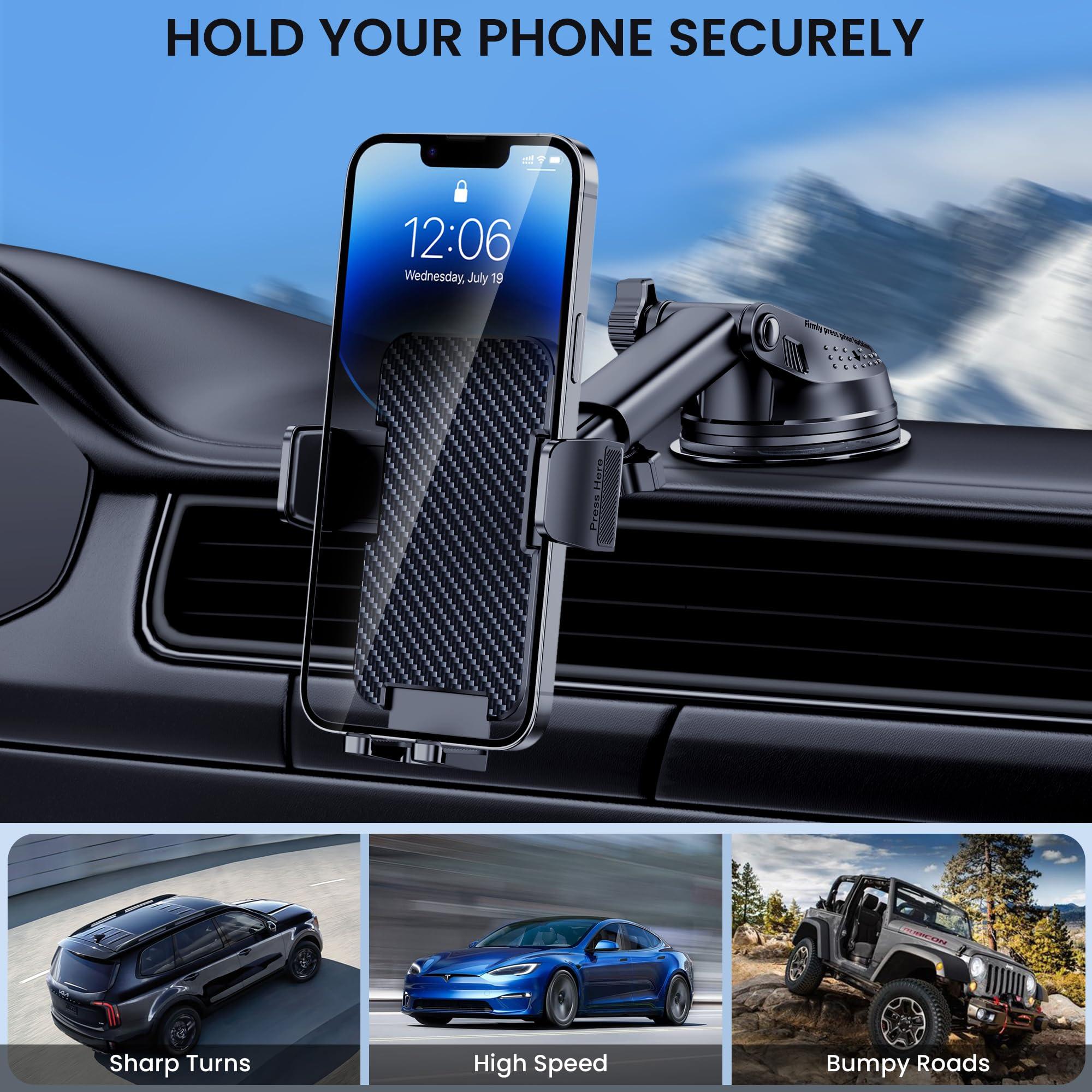 BIVGAZA Phone Holder Car [Military-Grade Suction] Universal Car Phone Holder [Thick Case Friendly] Automobile Accessories Dashboard Air Vent Windshield Phone Mount Fit for iPhone Android Smartphones - Image 5
